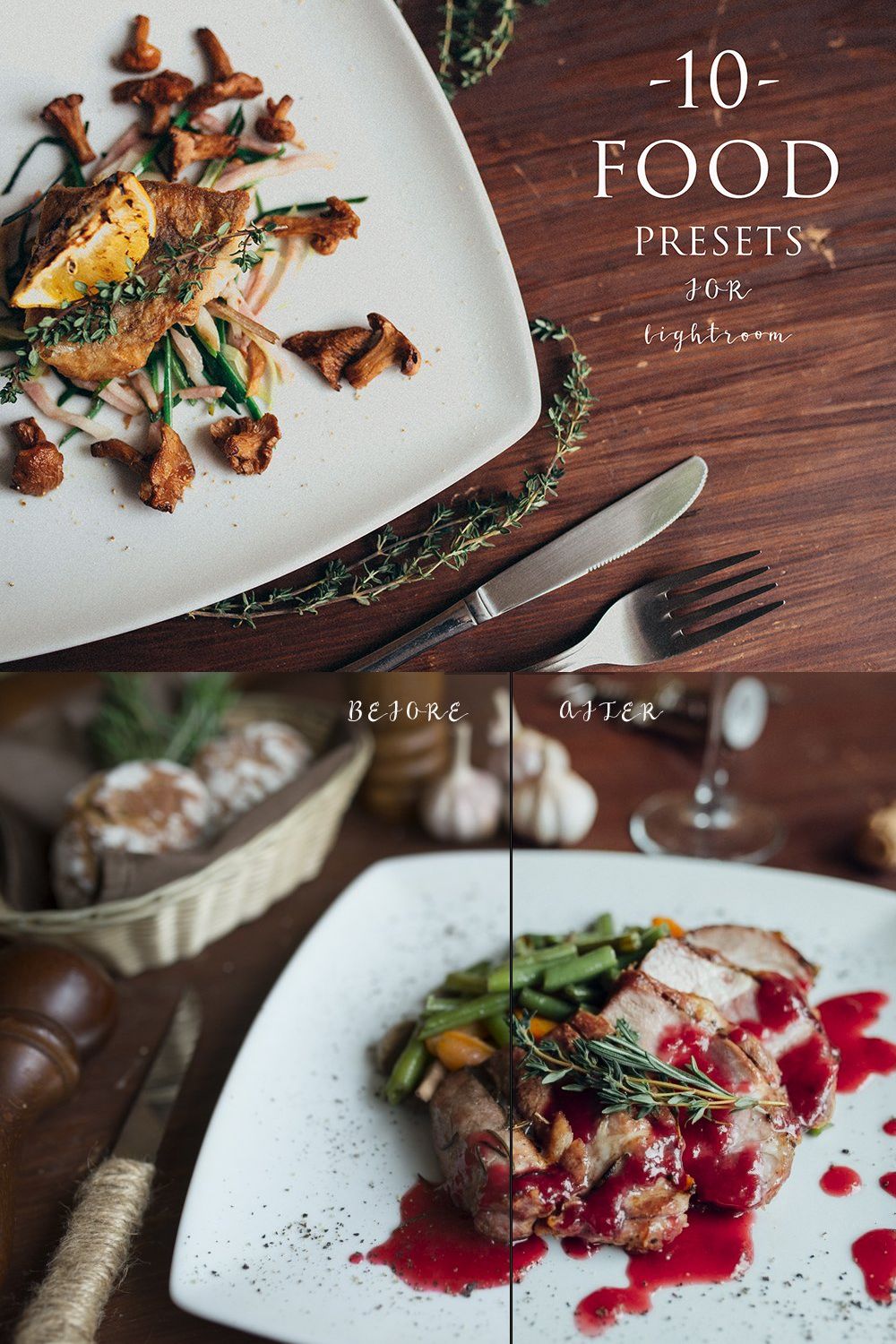 10 Food presets for lightroom pinterest preview image.