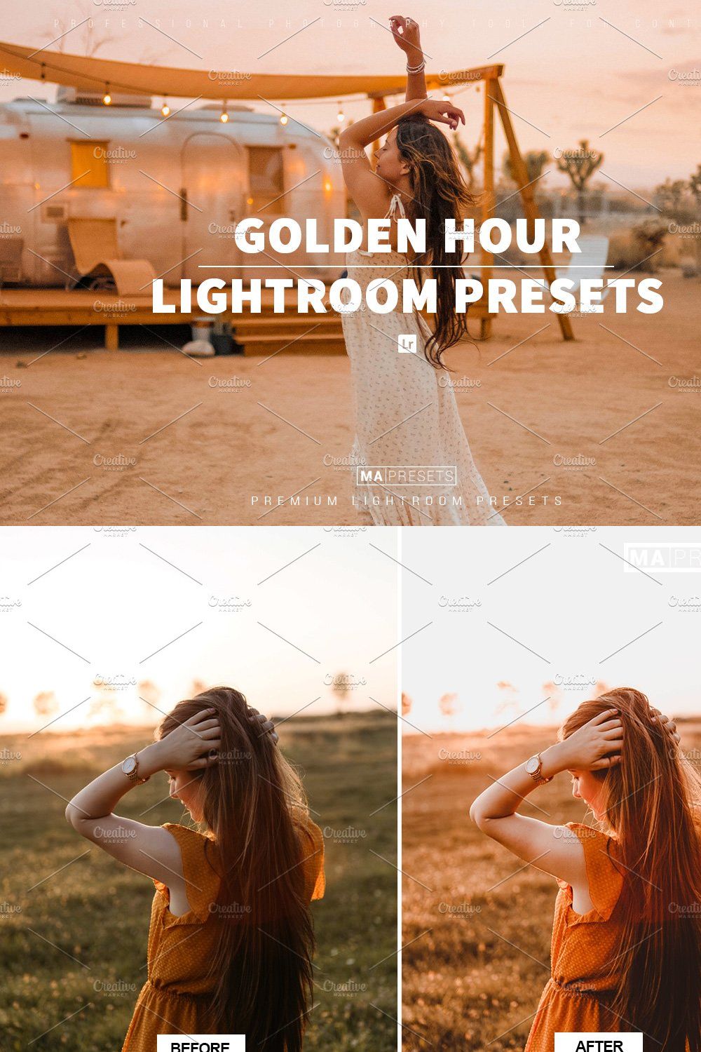 10 GOLDEN HOUR Lightroom Presets pinterest preview image.