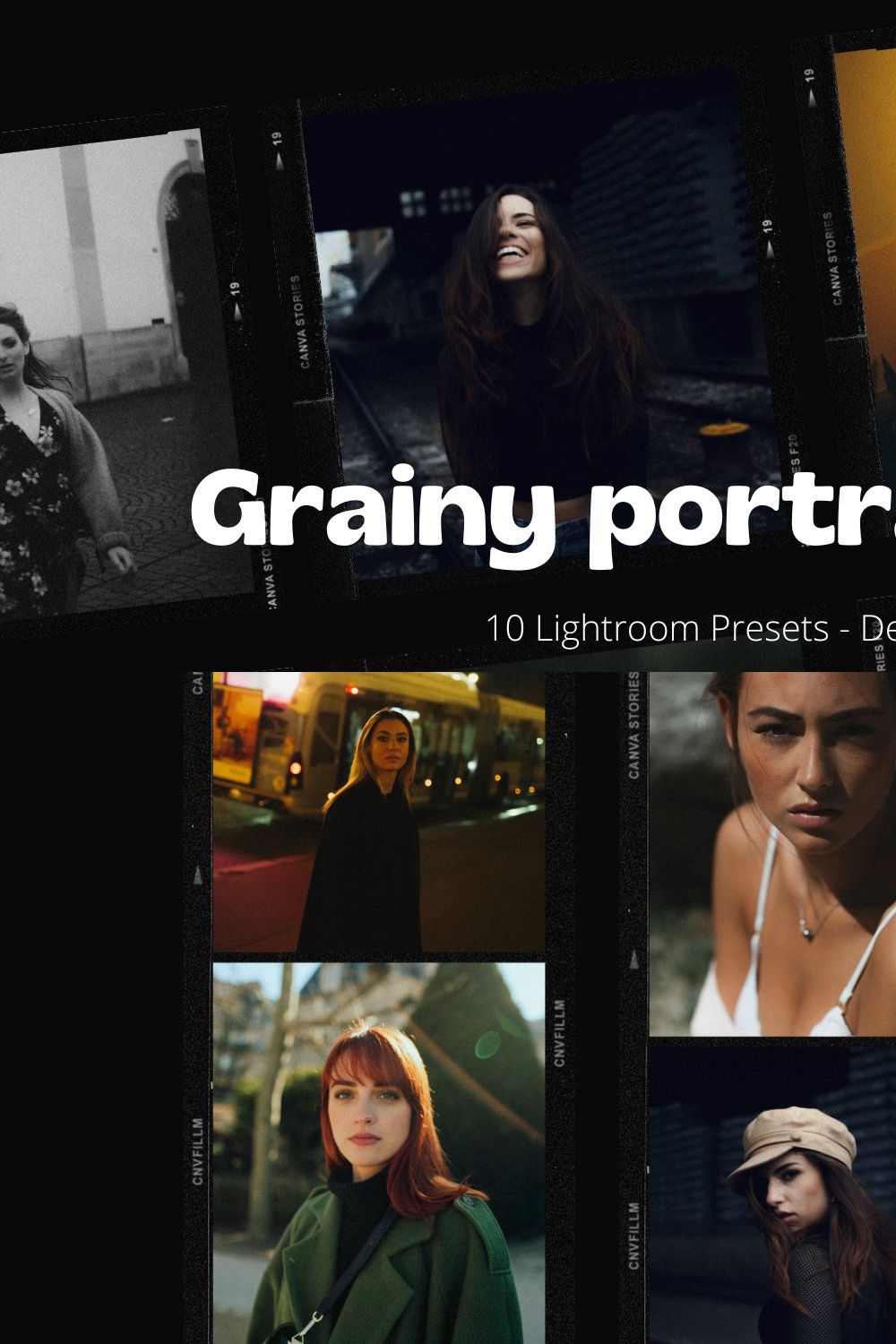 10 Grainy Portrait Lightroom Presets pinterest preview image.