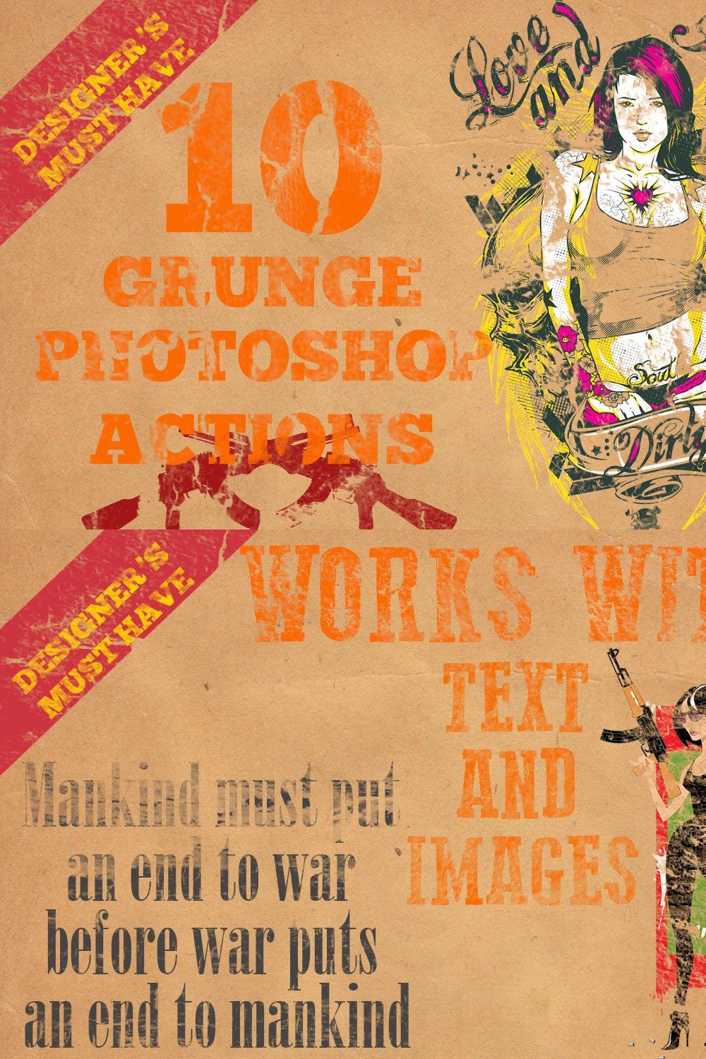 10 Grunge Photoshop Actions pinterest preview image.