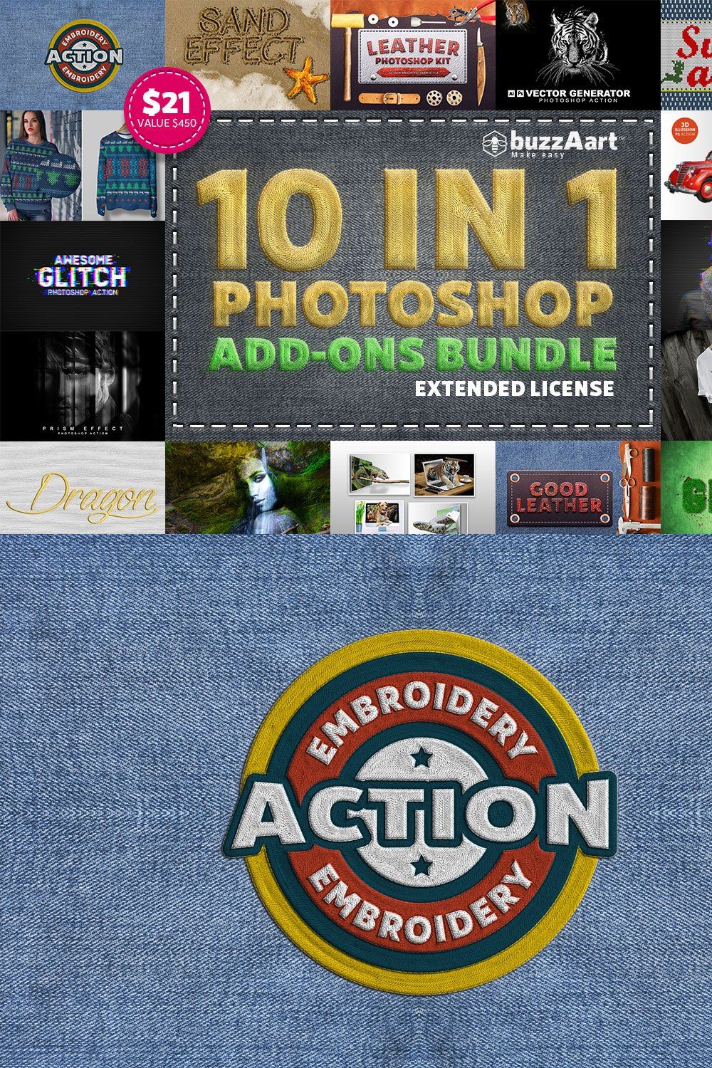 10 IN 1 Photoshop Add-Ons Bundle pinterest preview image.