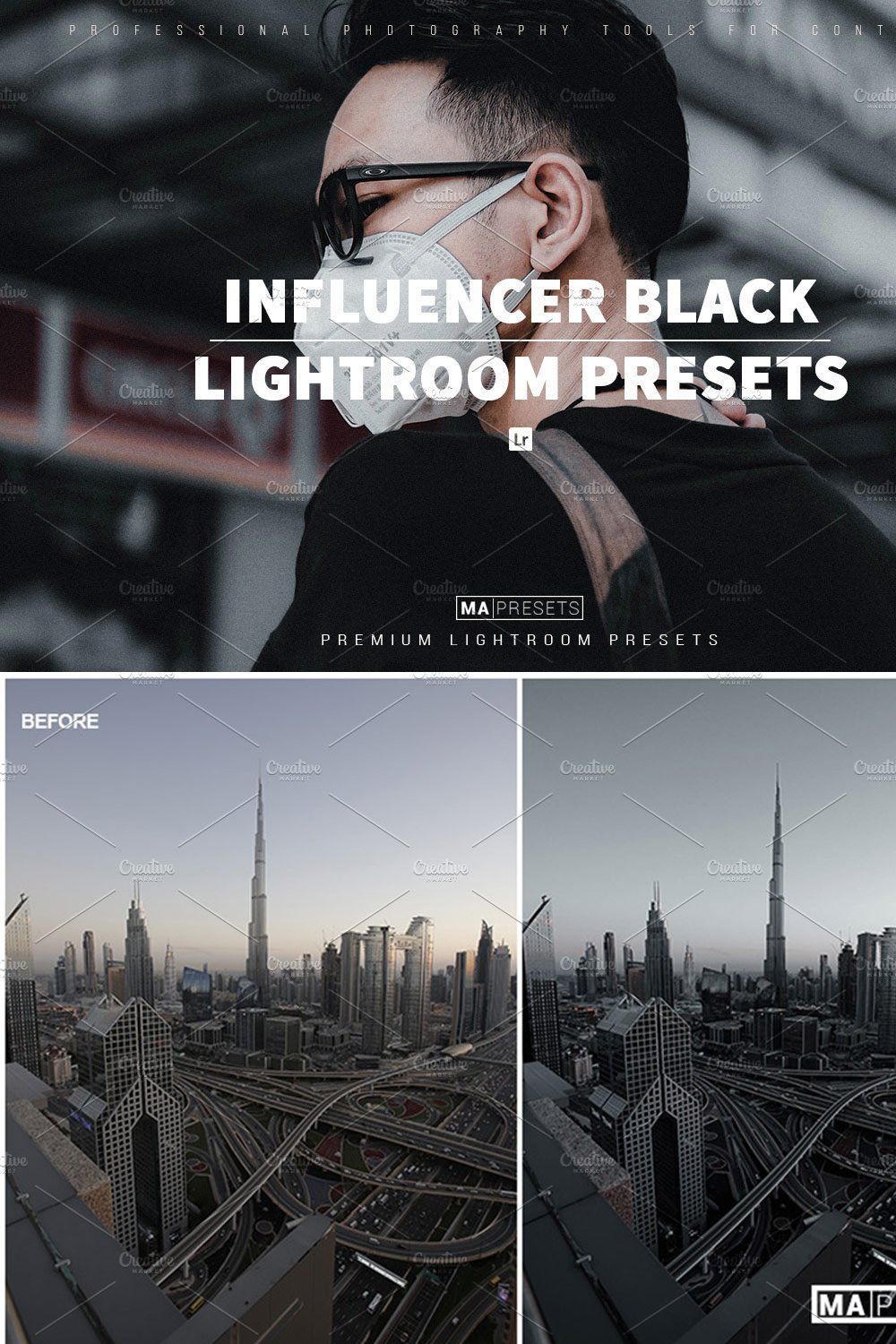 10 INFLUENCER BLACK Lightroom Preset pinterest preview image.