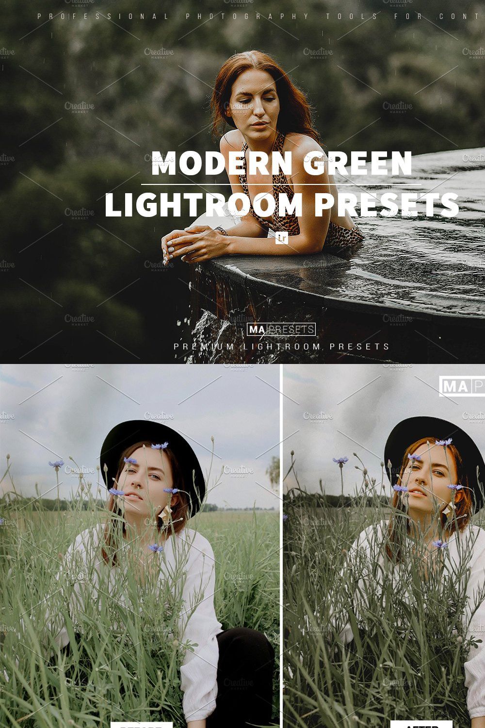 10 MODERN GREEN Lightroom Presets pinterest preview image.