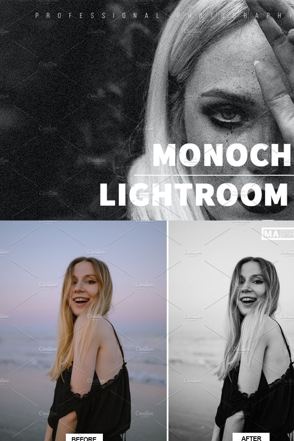 10 MONOCHROME Lightroom Presets pinterest preview image.