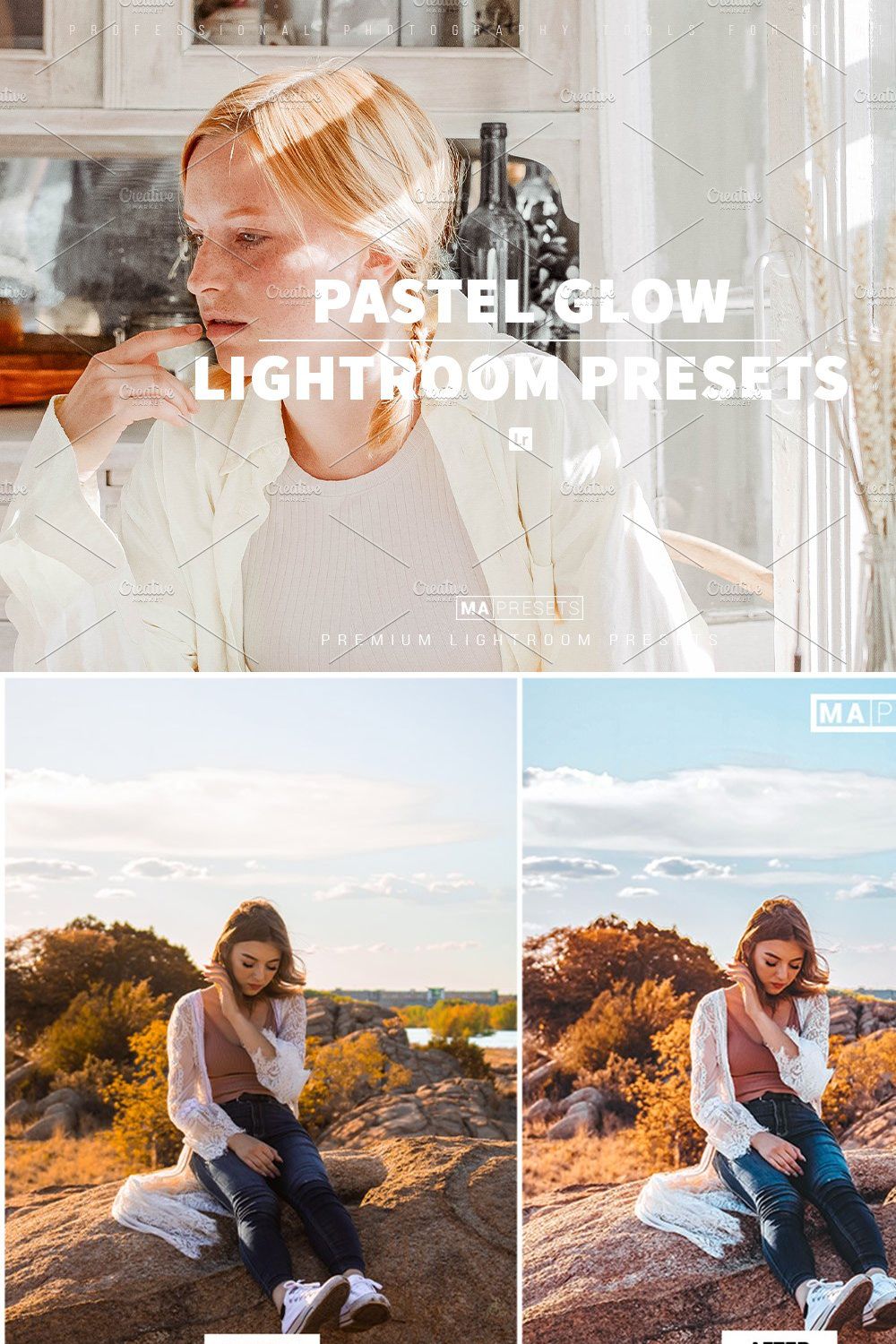 10 PASTEL GLOW Lightroom Presets pinterest preview image.