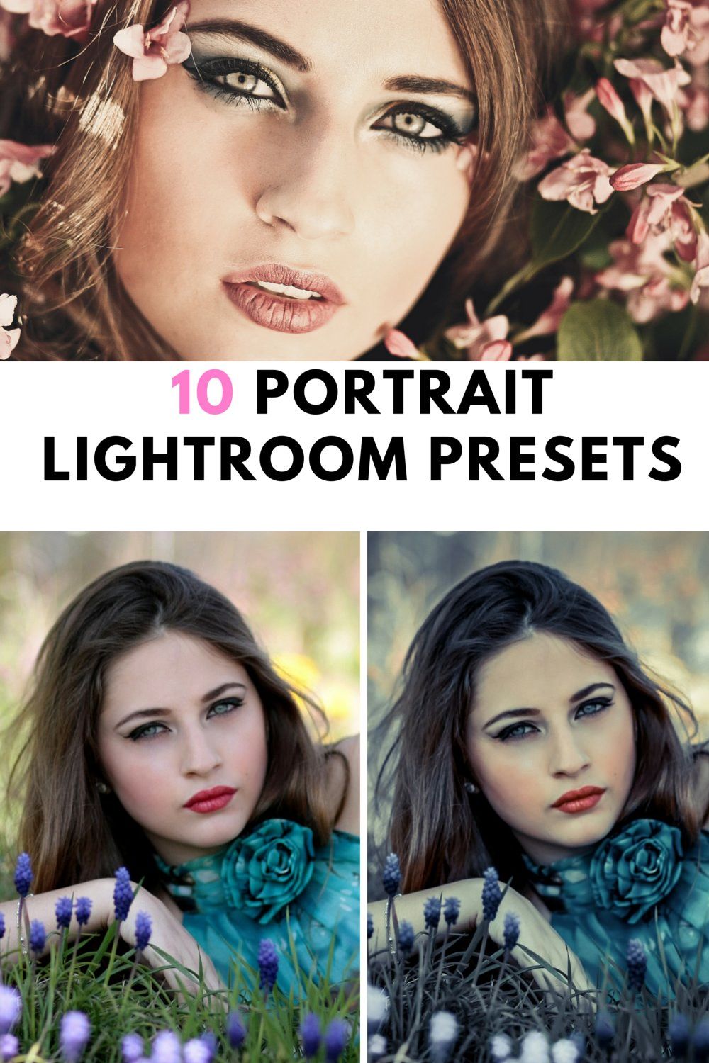 10 Portrait Lightroom Presets pinterest preview image.