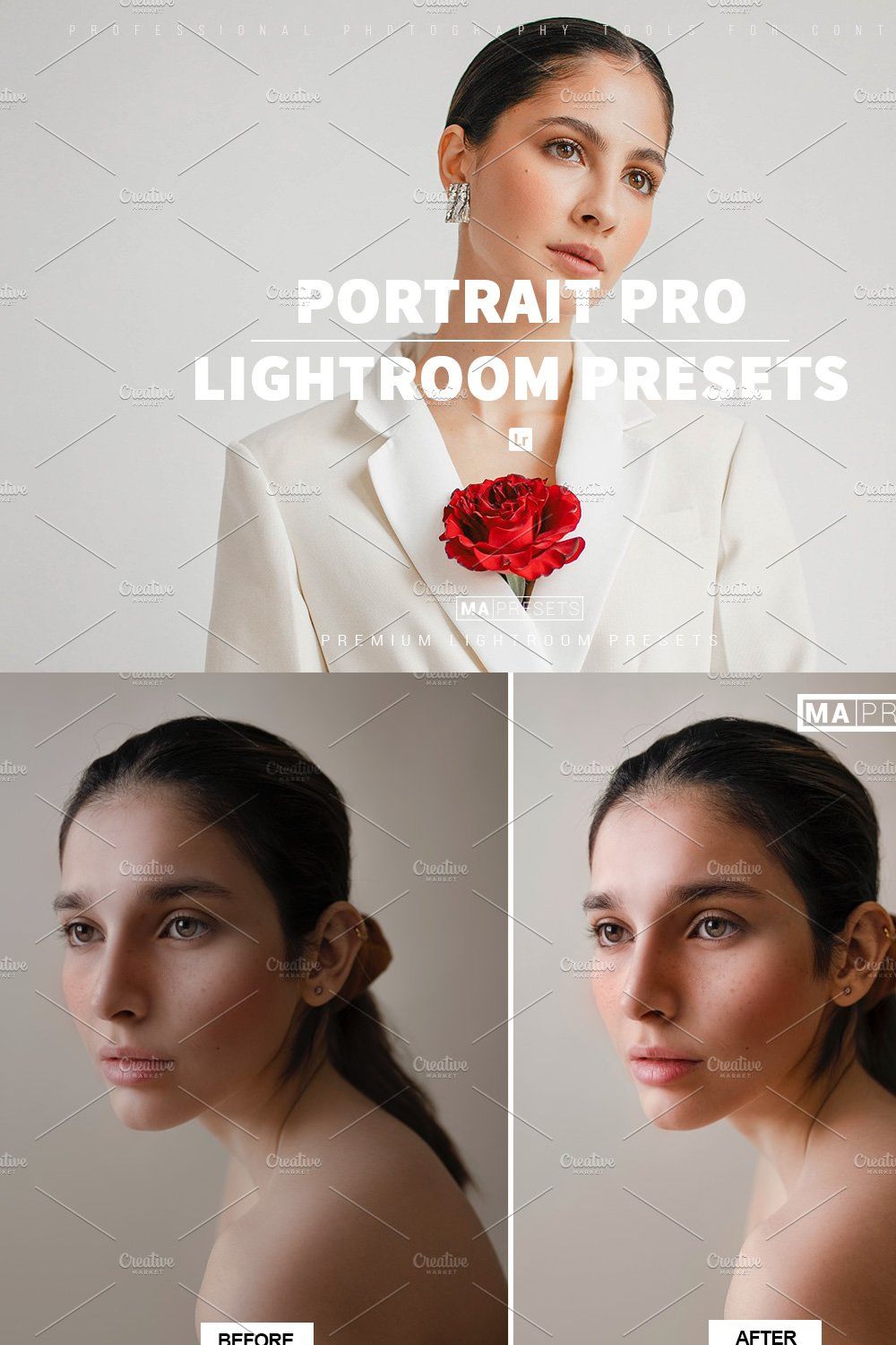 10 PORTRAIT PRO Lightroom Presets pinterest preview image.