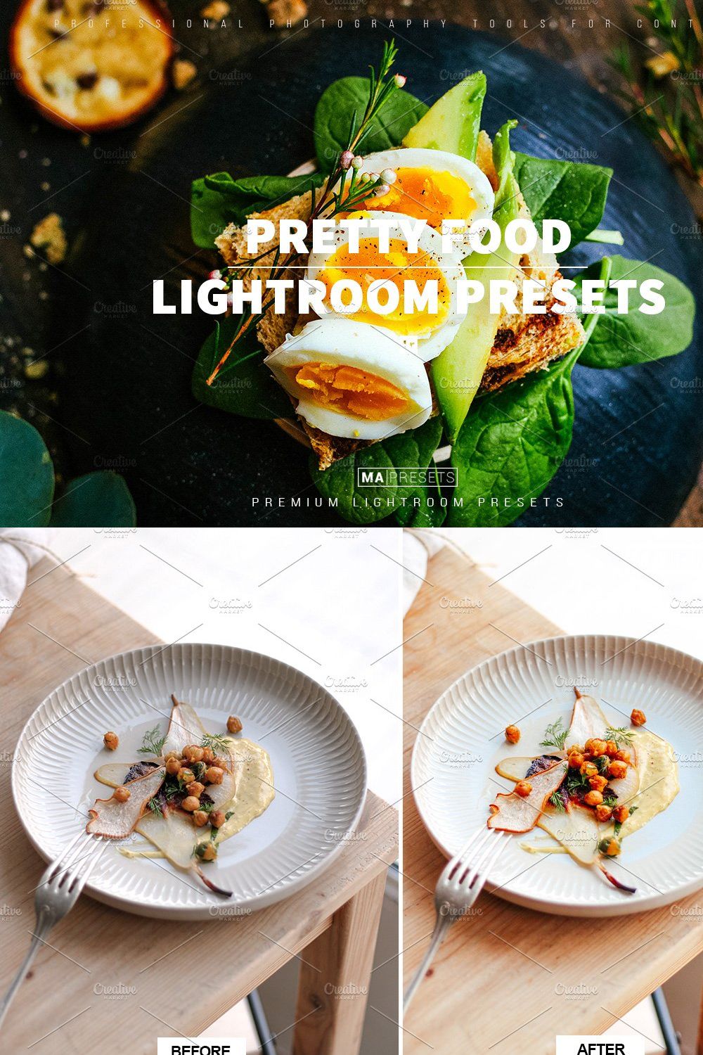 10 PRETTY FOOD Lightroom Presets pinterest preview image.