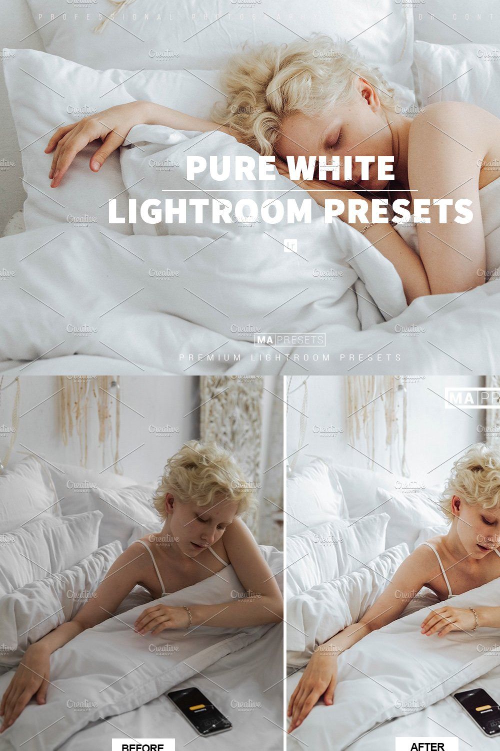 10 PURE WHITE Lightroom Presets pinterest preview image.