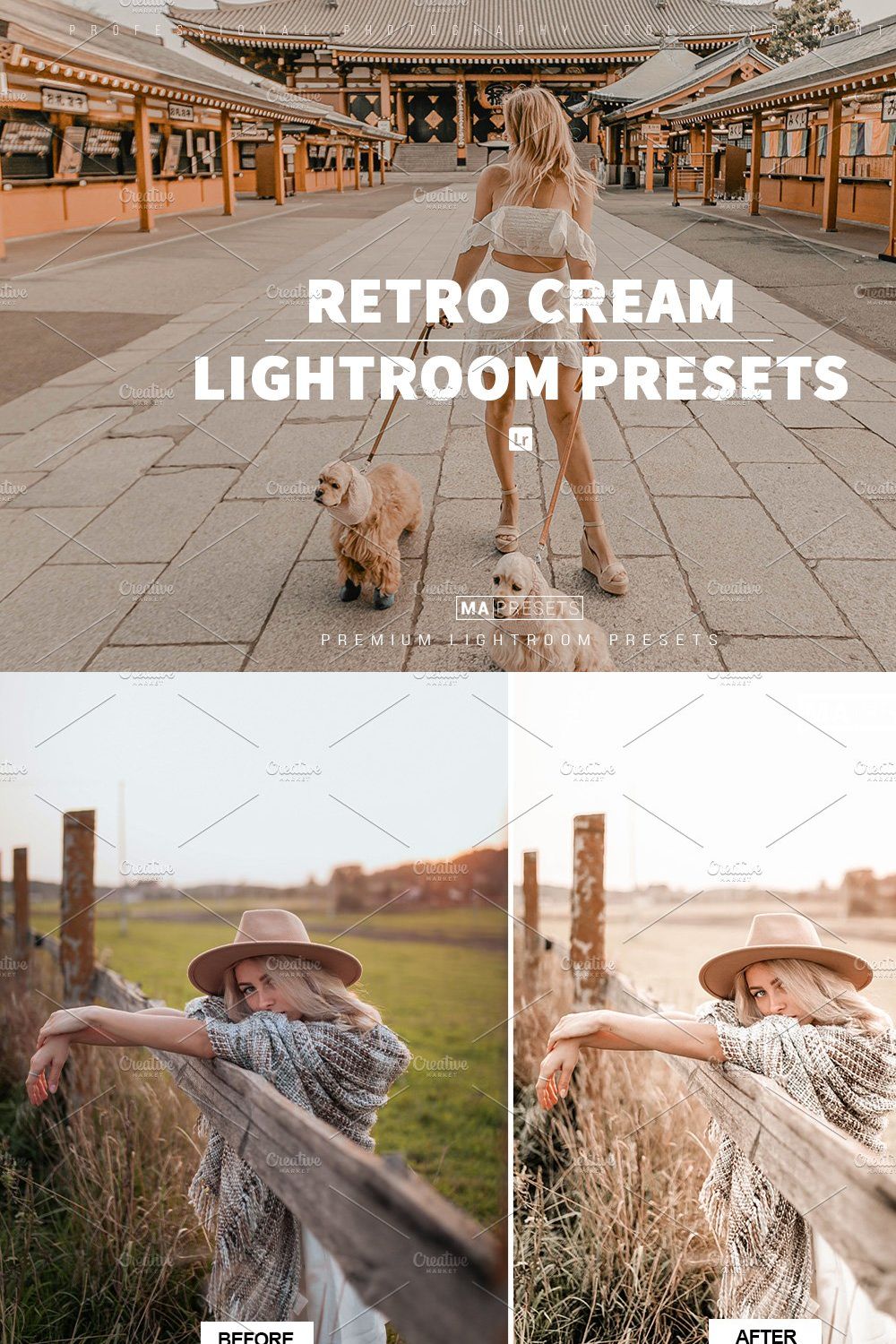 10 RETRO CREAM Lightroom Presets pinterest preview image.
