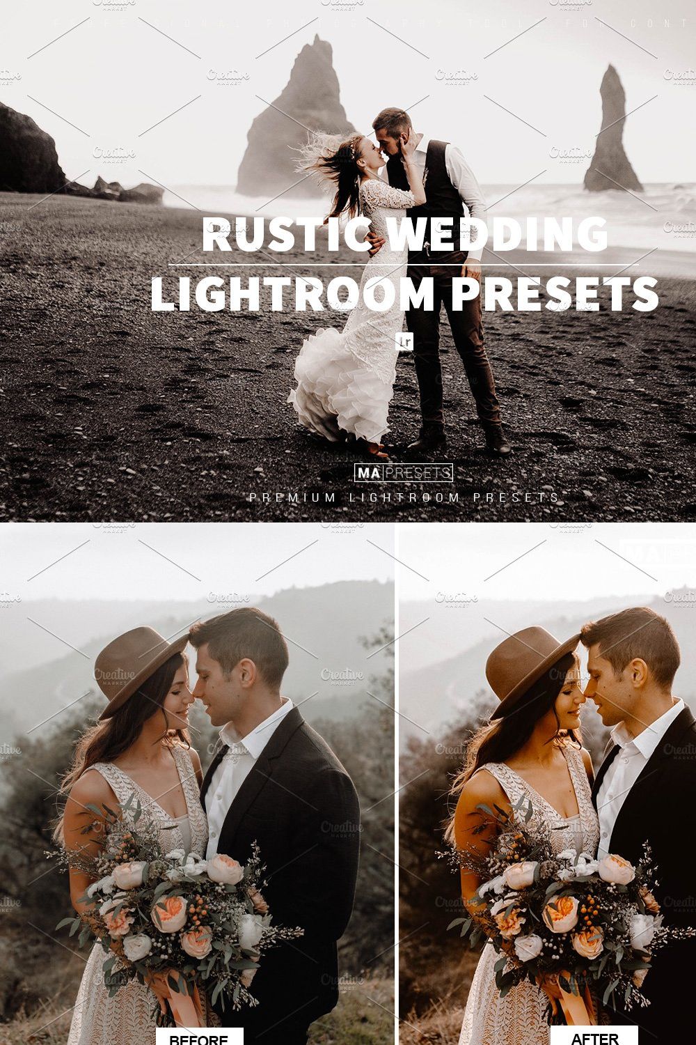 10 RUSTIC WEDDING Lightroom Presets pinterest preview image.