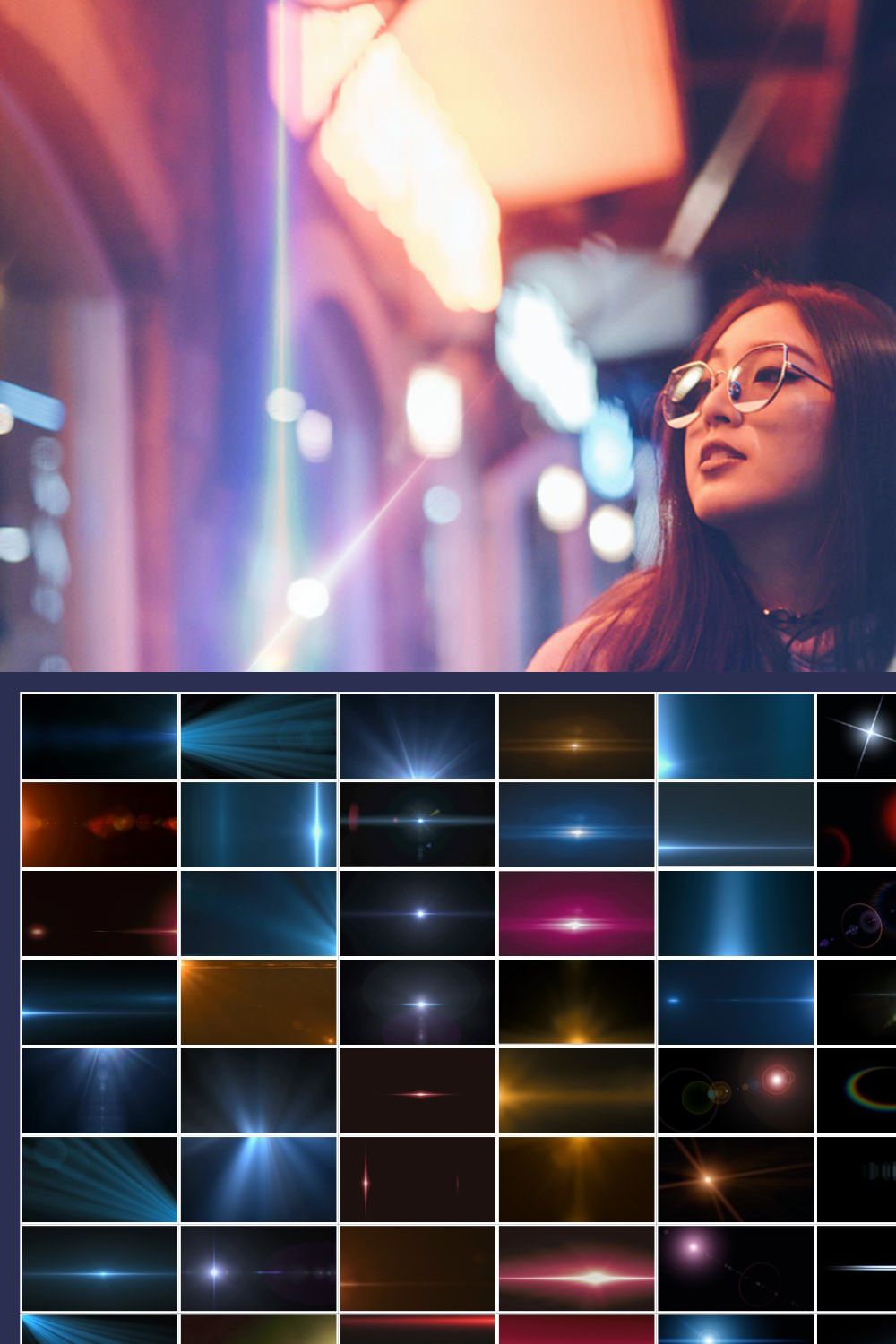 100 Cinematic Flares Overlays pinterest preview image.