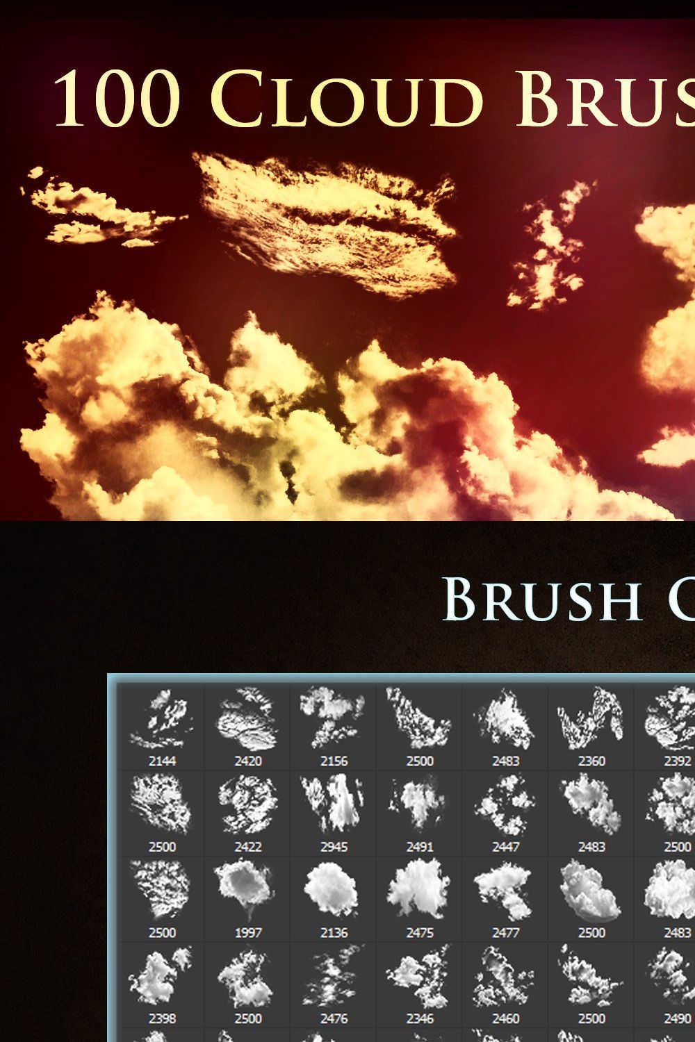 100 Cloud Brushes +Extras pinterest preview image.