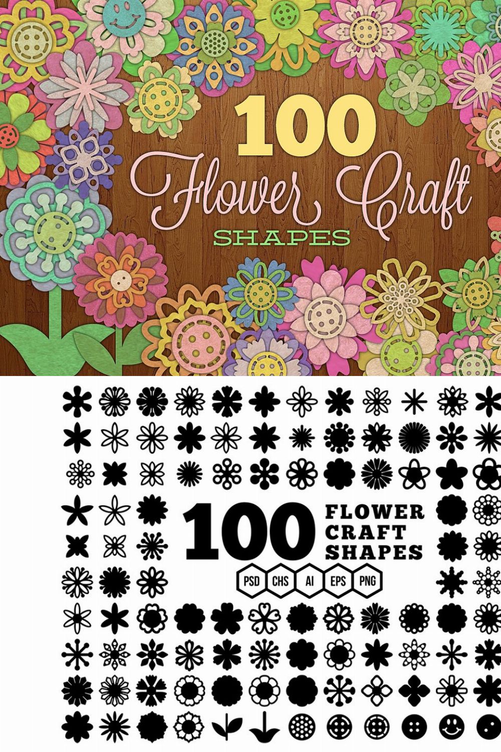 100 Flower Craft Shapes pinterest preview image.