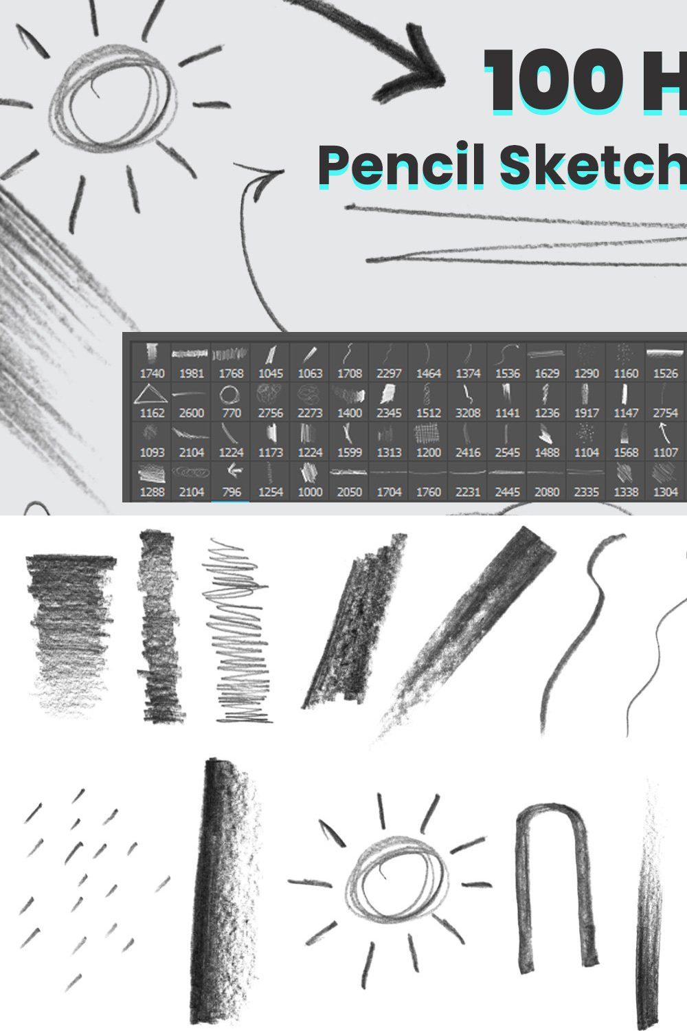 100 Pencil Sketch Brushes pinterest preview image.