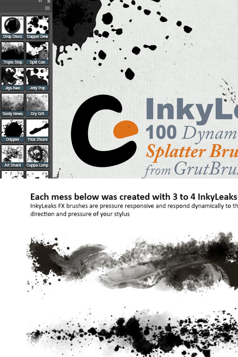 100 Photoshop Splatter Brush Tools pinterest preview image.