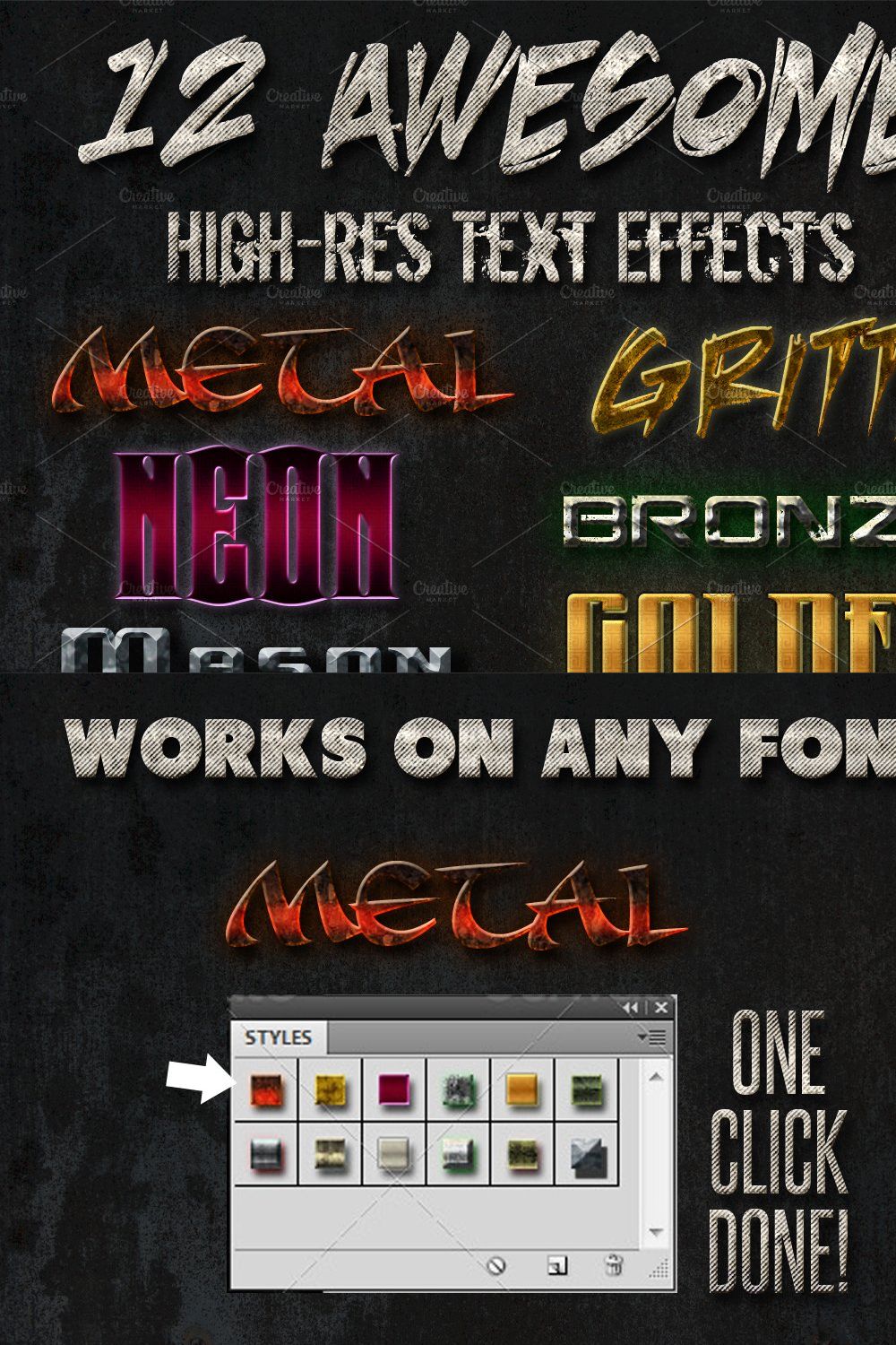 12 Awesome Text Effects Grunge Metal pinterest preview image.