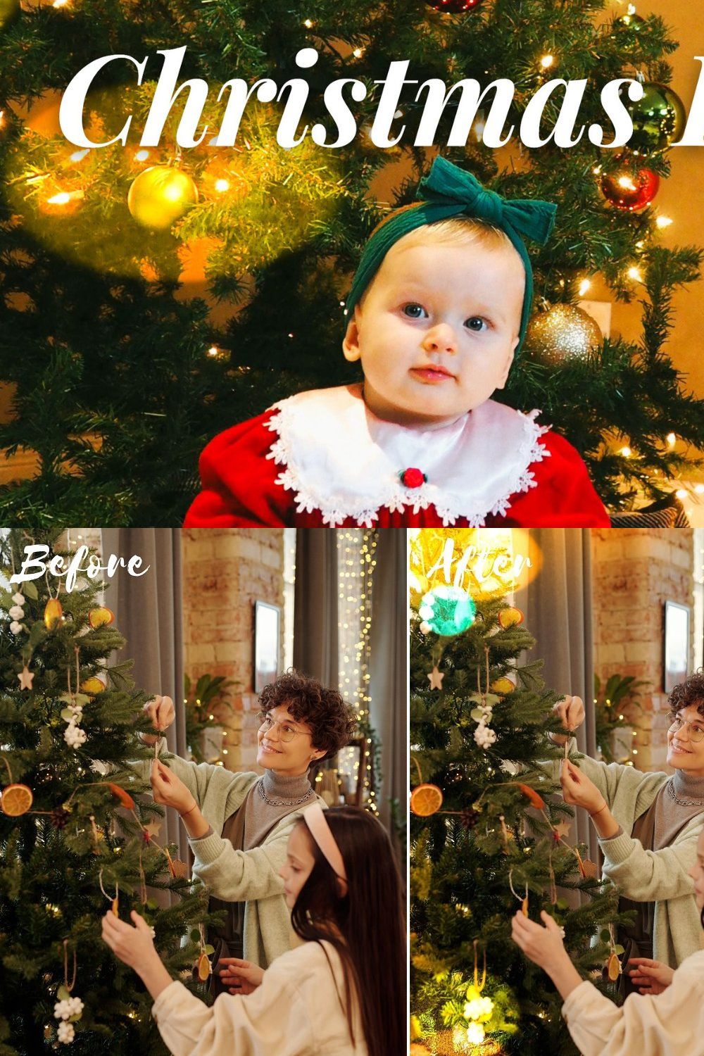 12 Christmas Bokeh Overlay, Holiday pinterest preview image.