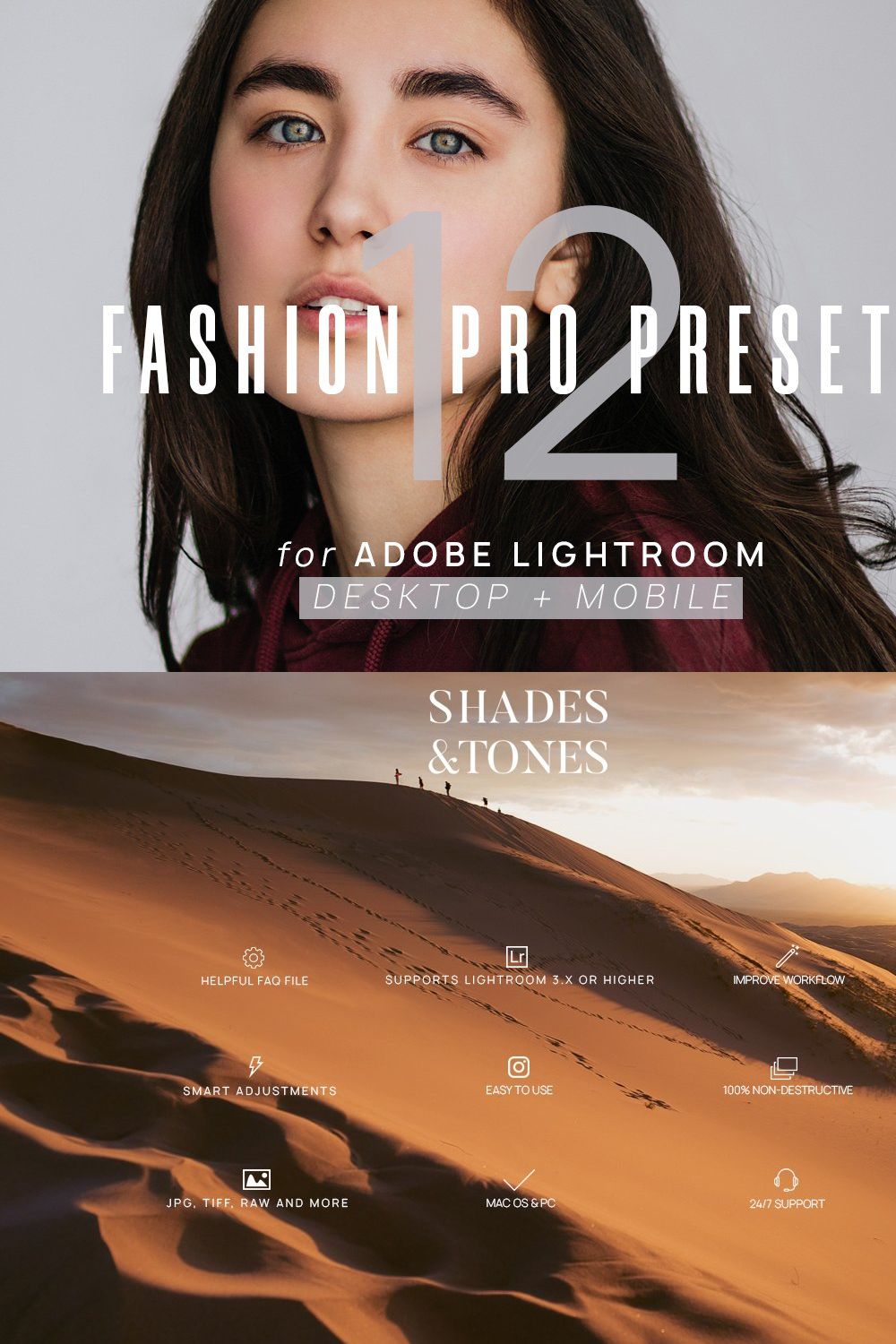 12 Fashion Pro Presets for Lightroom pinterest preview image.