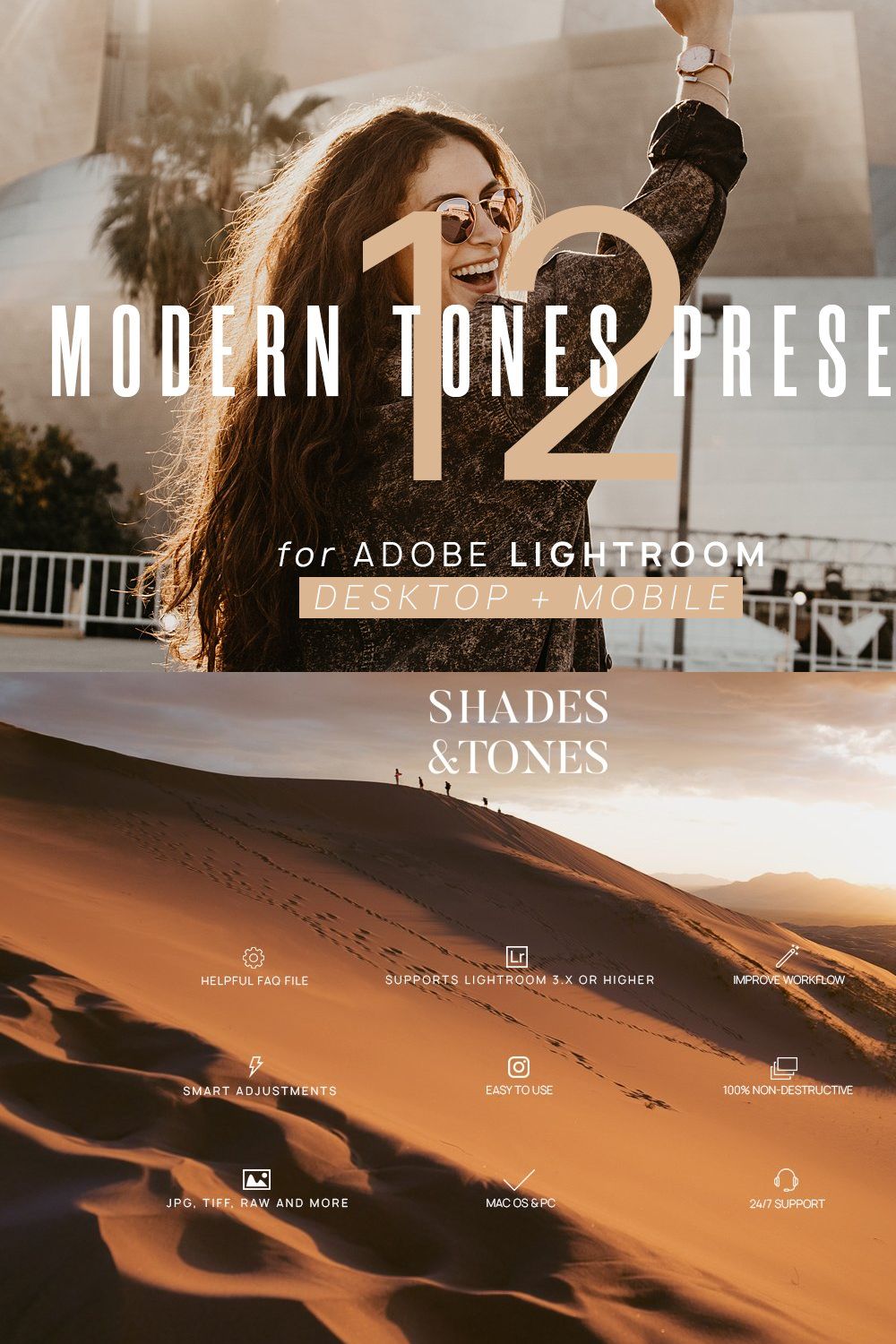 12 Modern Tones & VSCO + Mobile pinterest preview image.