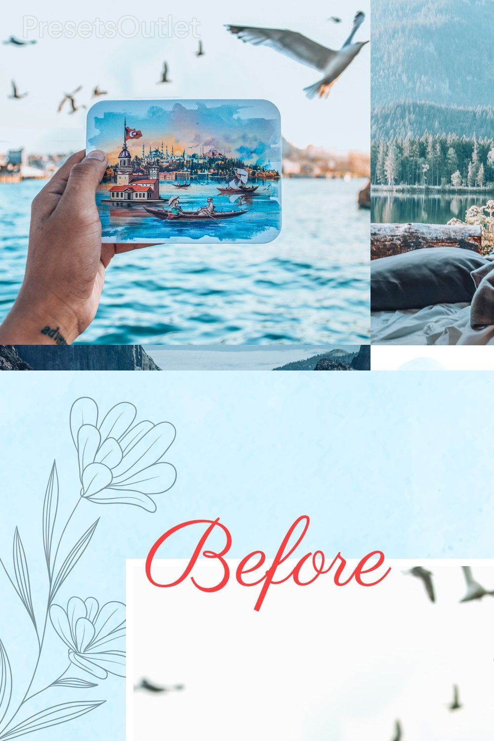 12 Travel Blue Lightroom Presets pinterest preview image.