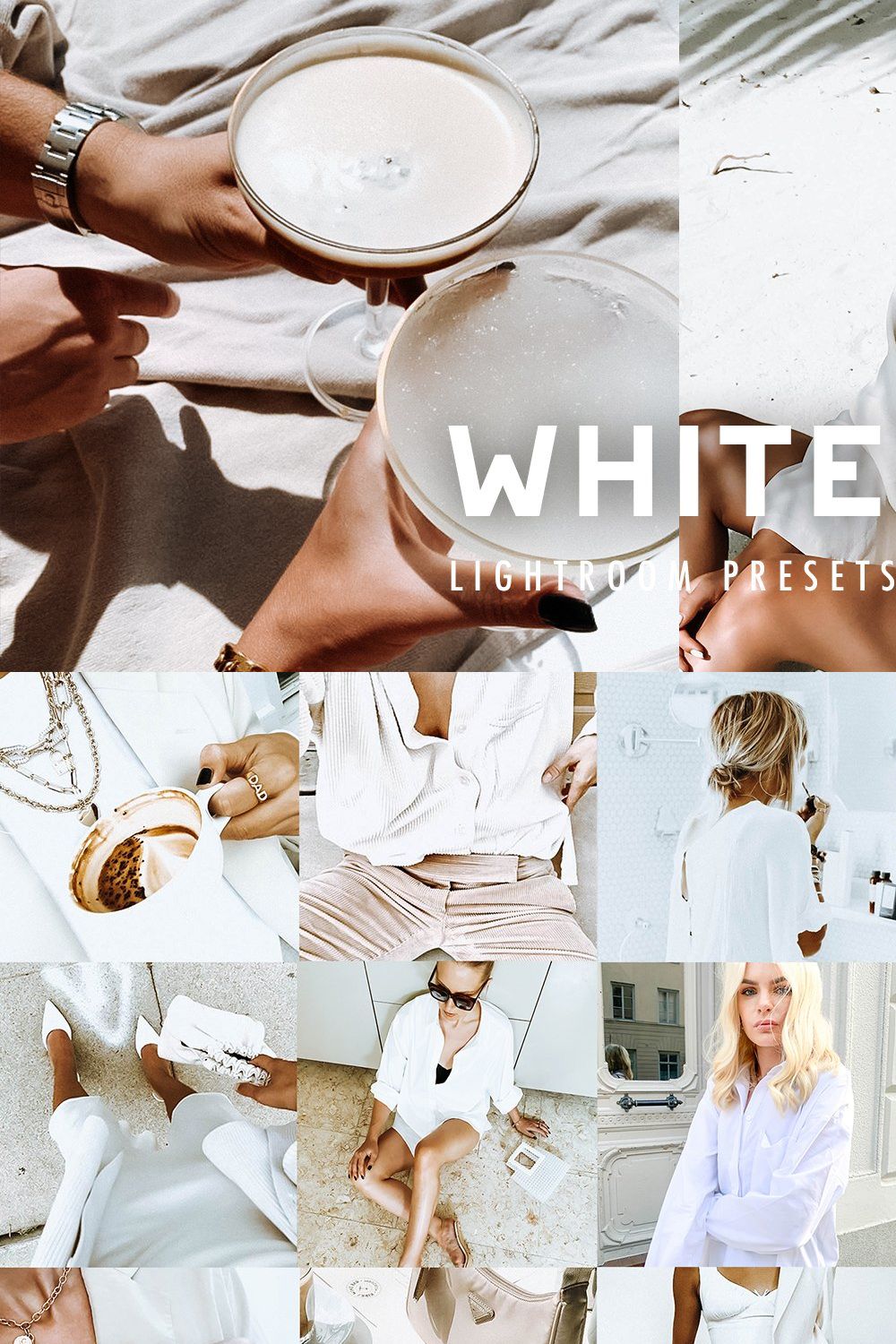 12 WHITE LIGHT LIGHTROOM PRESETS pinterest preview image.