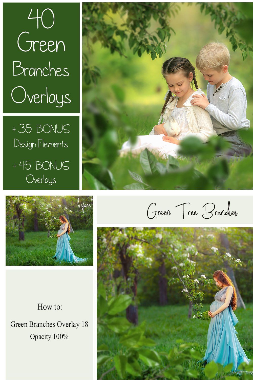 120 Green Tree Branches Overlays pinterest preview image.