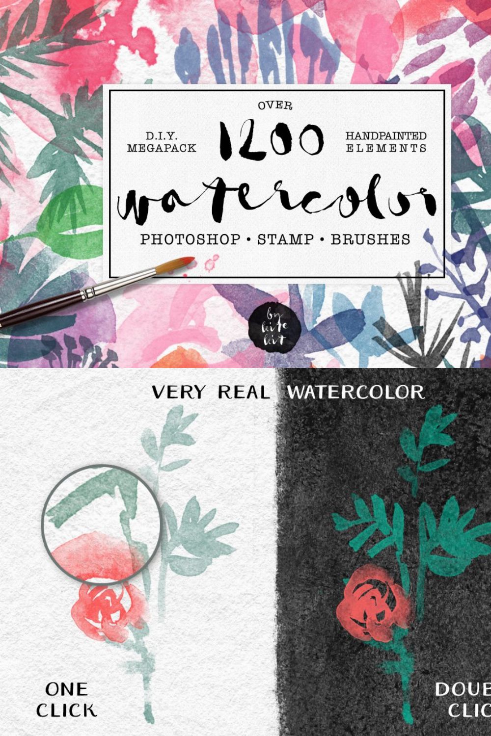 1200+ Watercolor PS Stamp Brushes pinterest preview image.