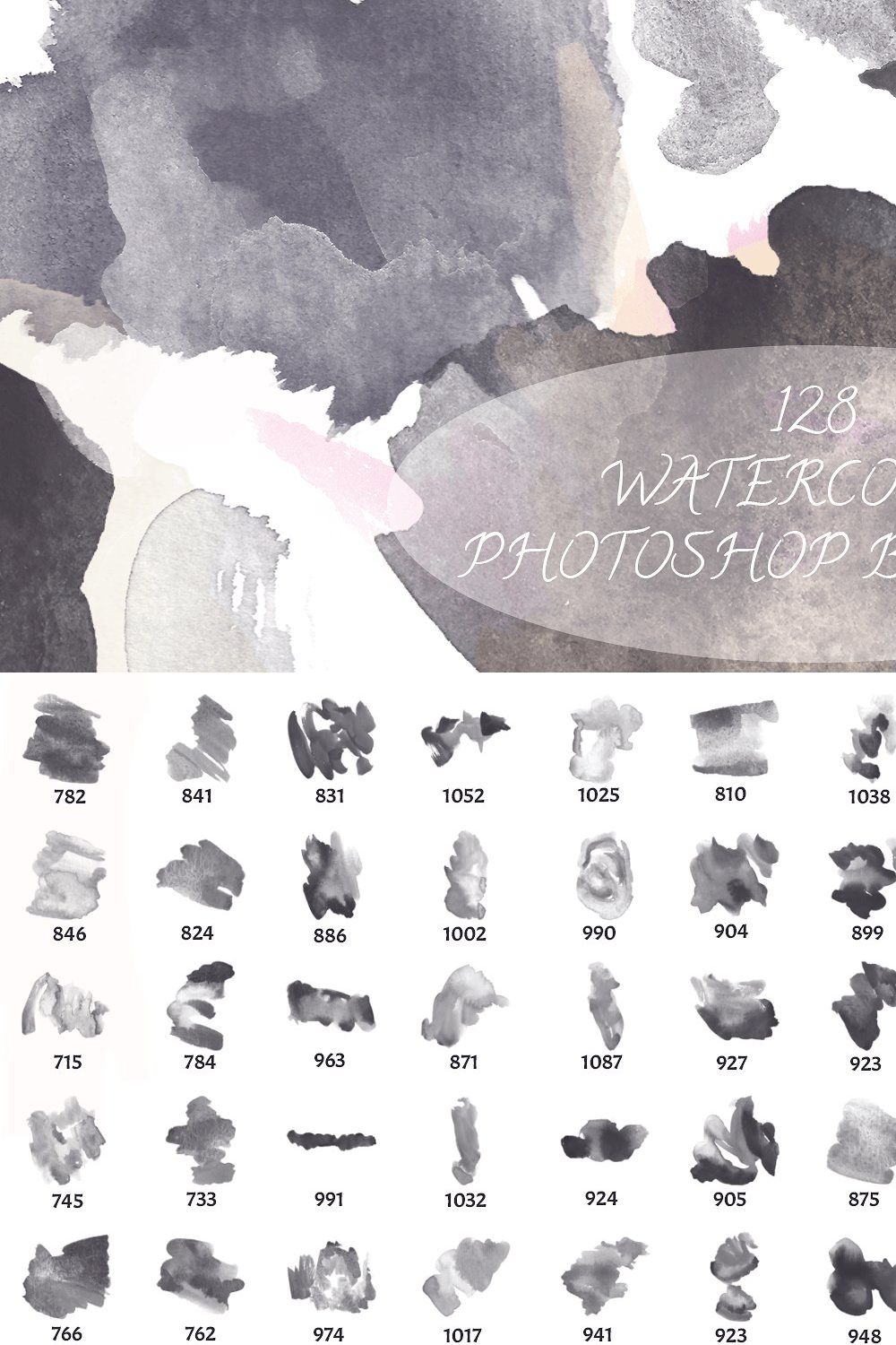 128 PS Watercolor Stamp Brushes pinterest preview image.