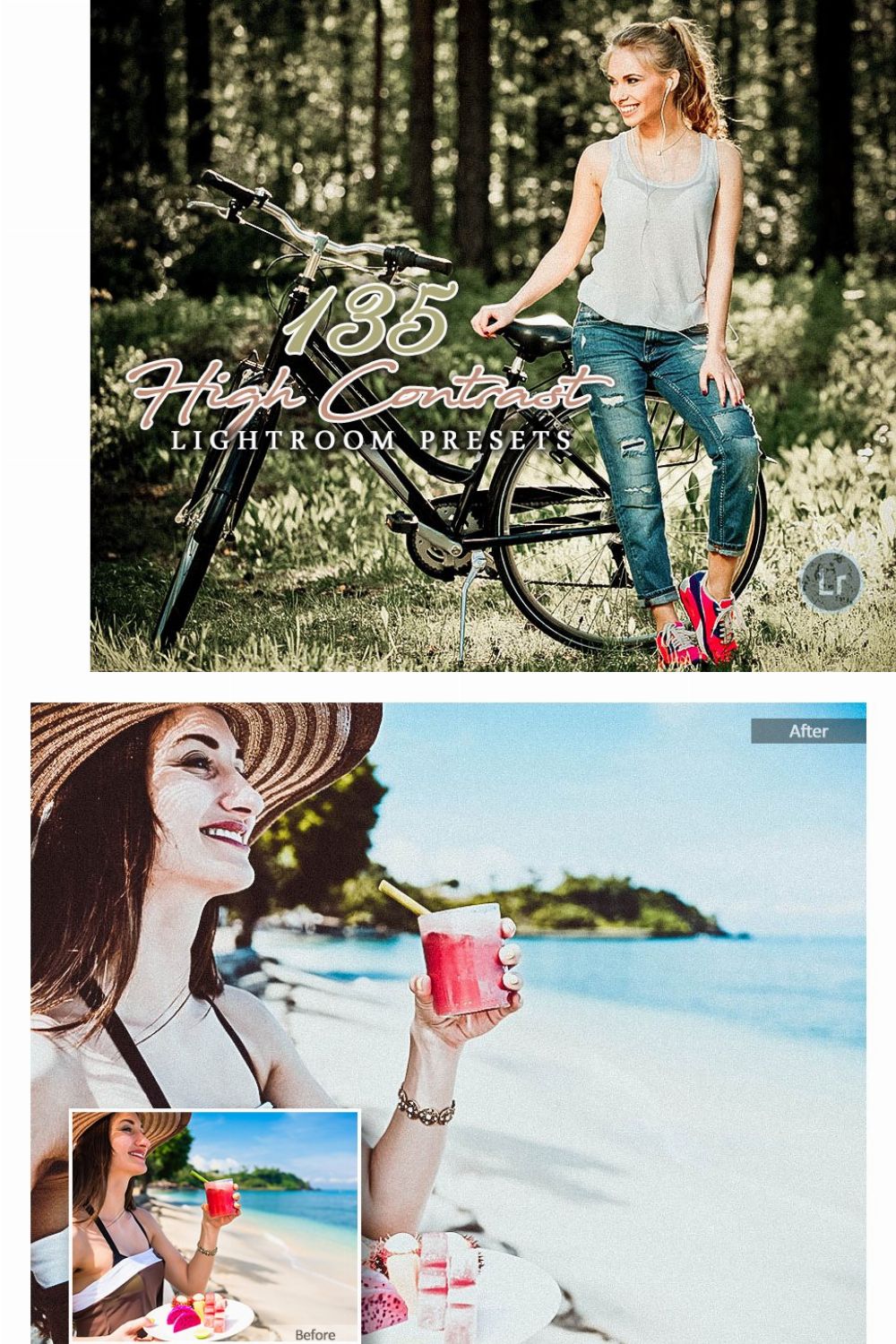 135 High Contrast Lightroom Presets pinterest preview image.