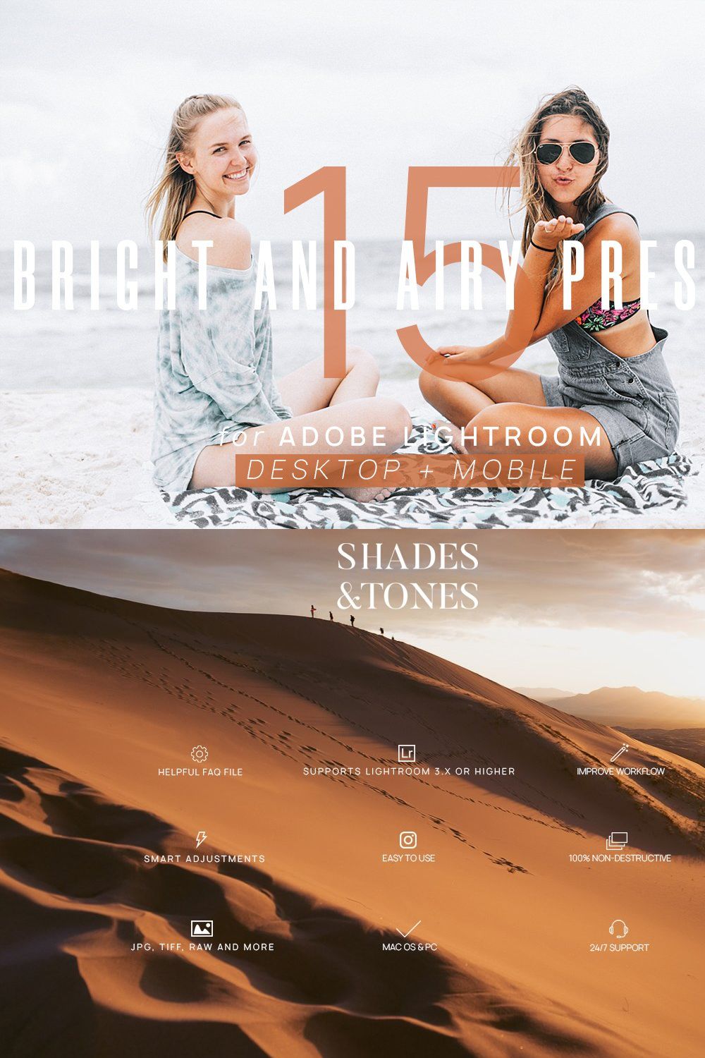 15 Bright & Airy Lightroom Presets pinterest preview image.