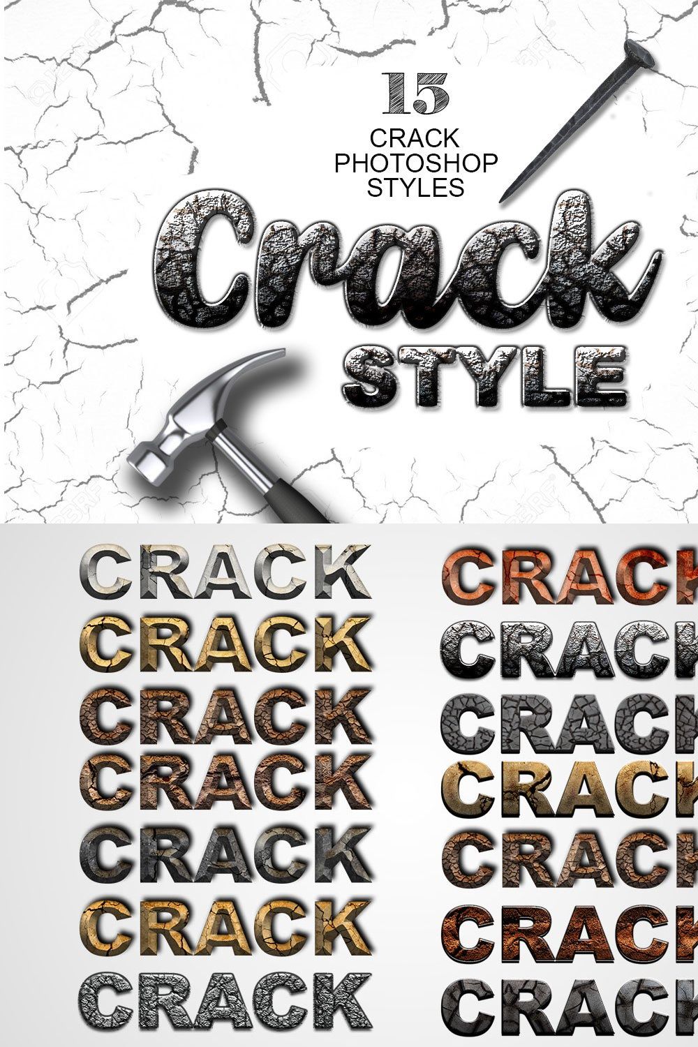 15 Crack Photoshop Layer Styles pinterest preview image.