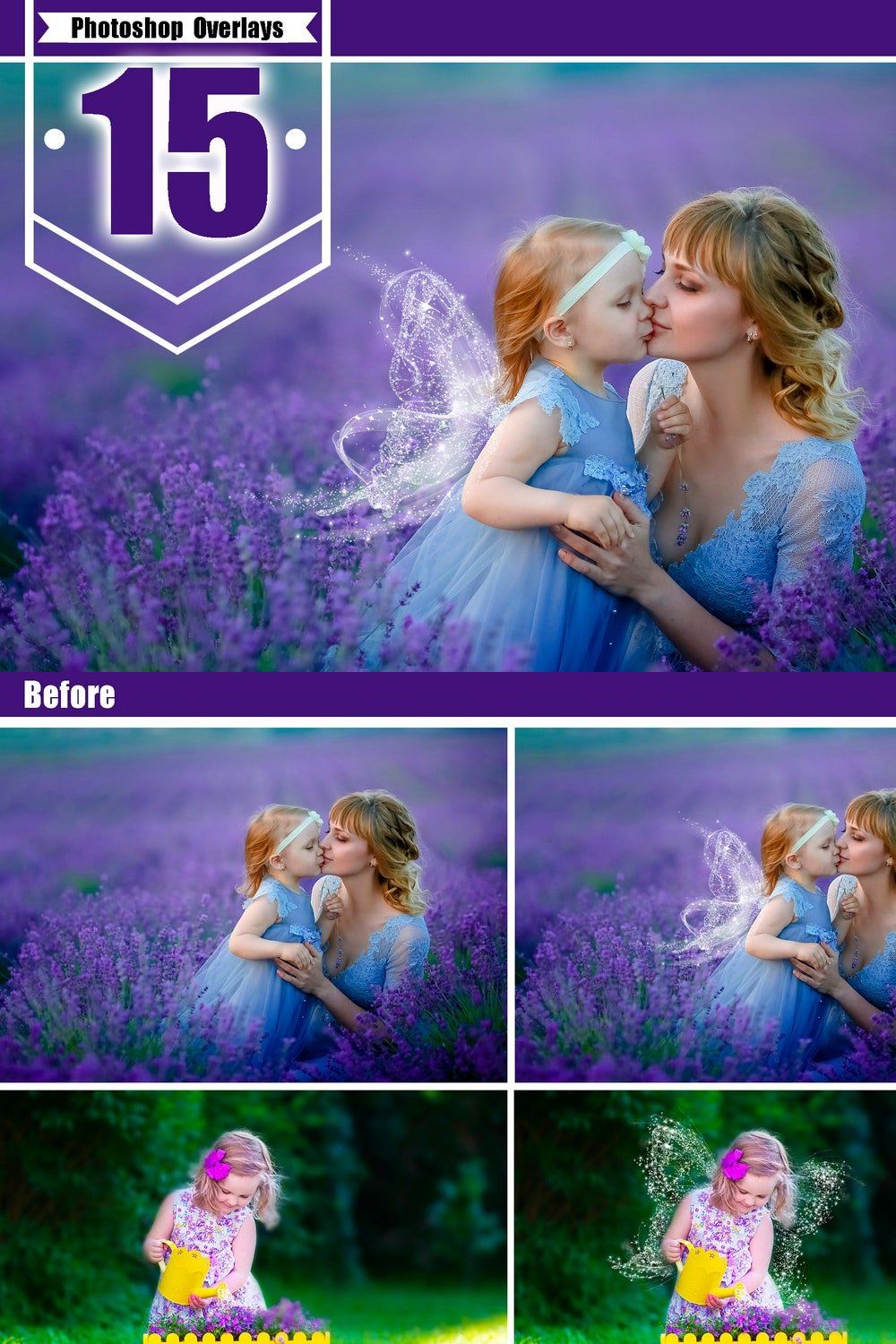 15 Fairy Wings, photoshop overlay pinterest preview image.