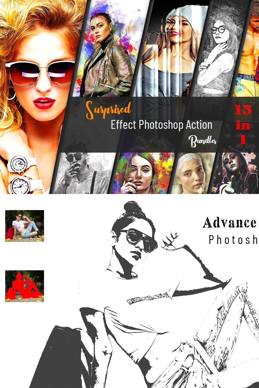 15 in 1 Surprised Effect PS Action pinterest preview image.