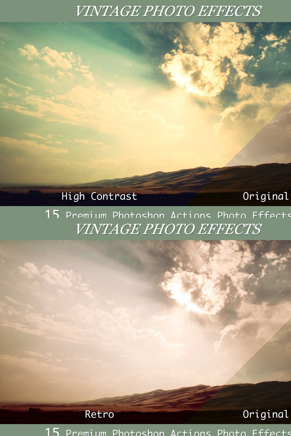 15 Vintage Photo Effects- PS Actions pinterest preview image.