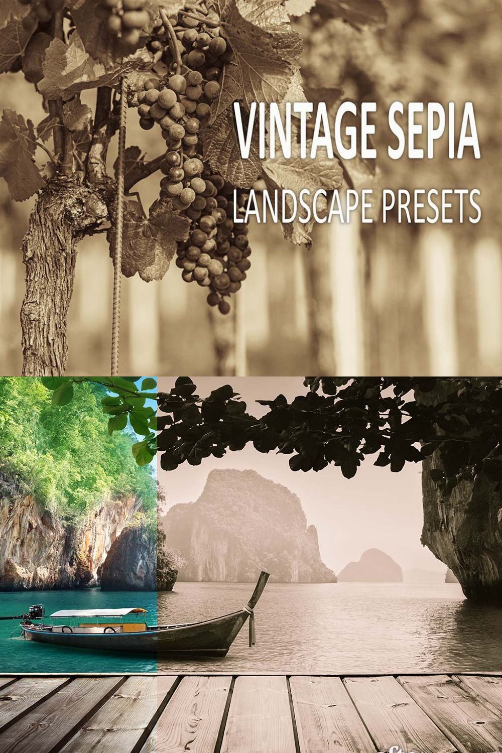 15 Vintage Sepia Landscape Presets pinterest preview image.