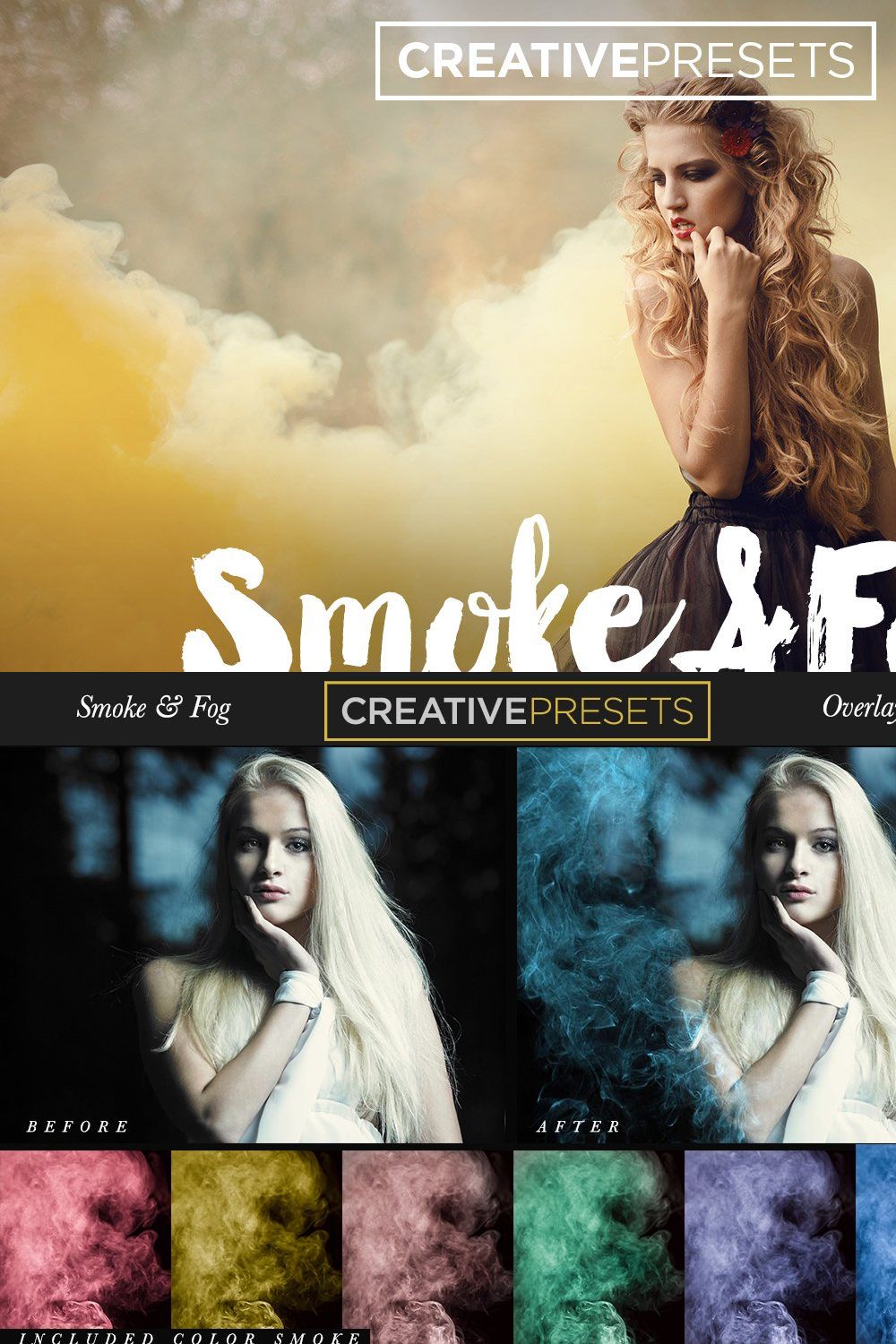 150 Smoke+Fog+Color Smoke Overlays pinterest preview image.