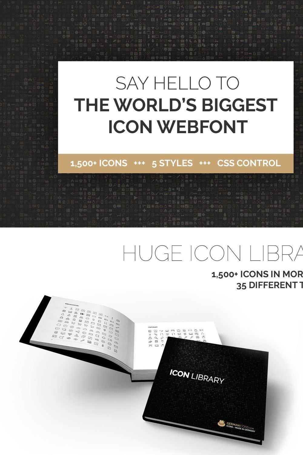 1500+ Icon Webfont in 5 Styles pinterest preview image.