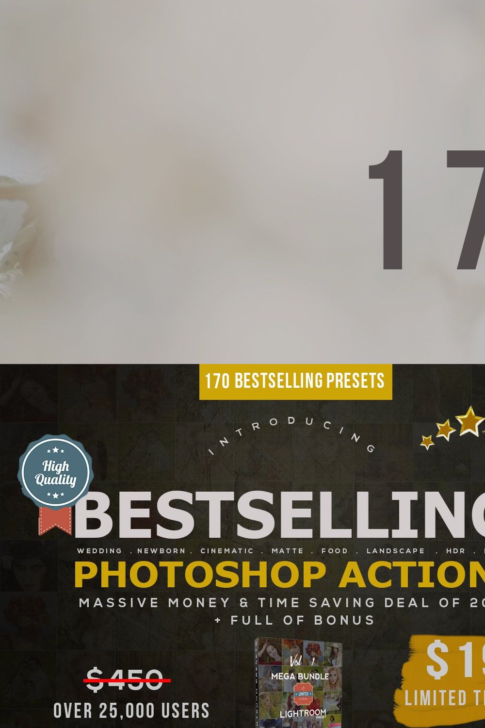 170 Bestselling Photoshop Actions pinterest preview image.