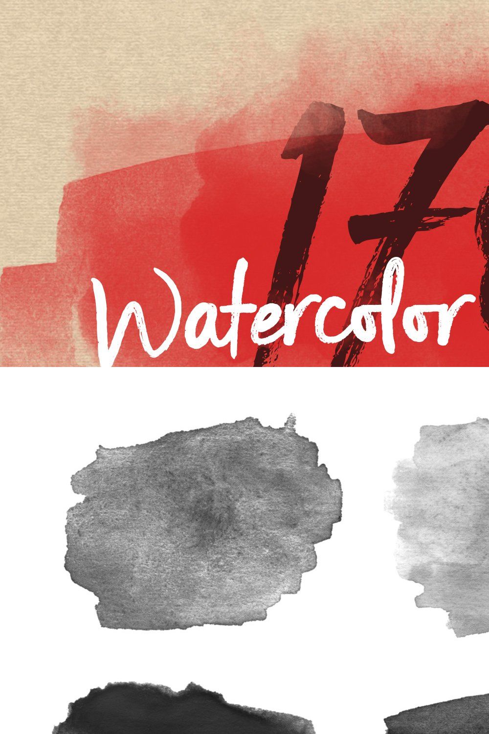 170 Watercolor Brushes Pack for PS pinterest preview image.