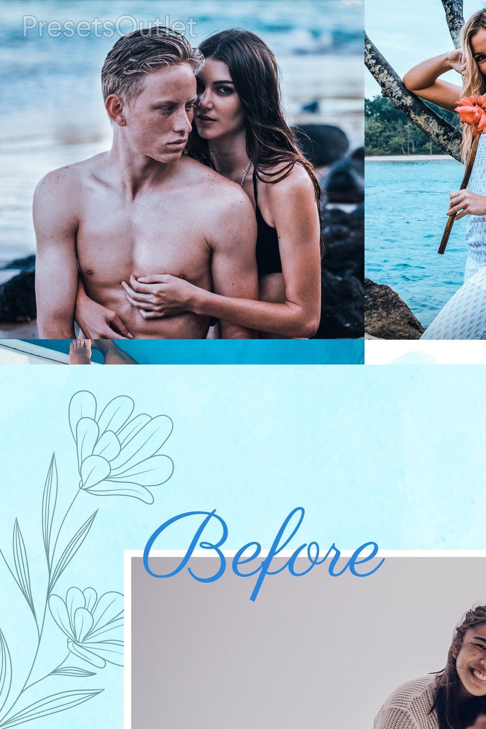 18 Beach Blue Lightroom Presets pinterest preview image.