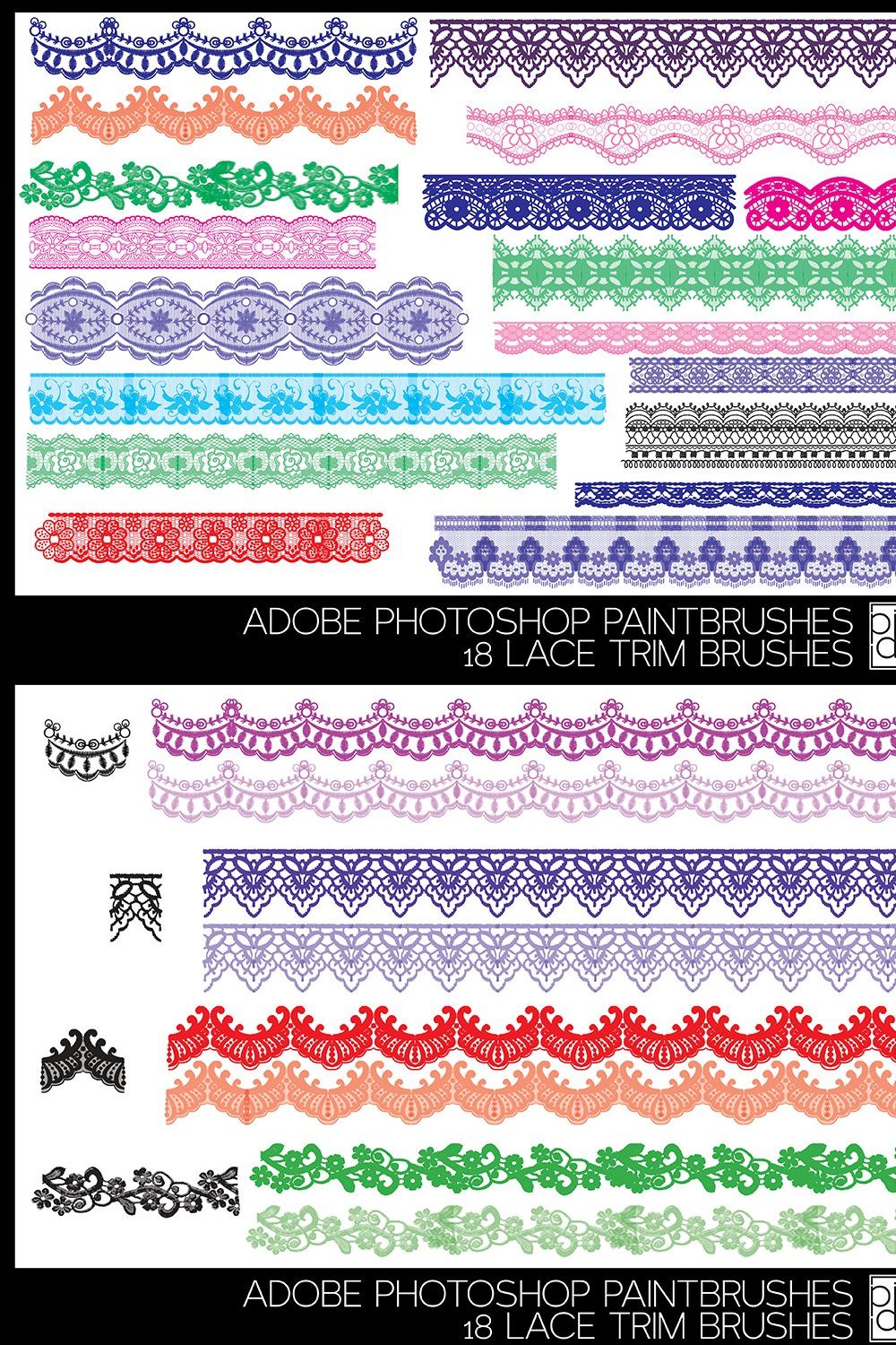 18 Lace Trim Brushes - PHOTOSHOP pinterest preview image.