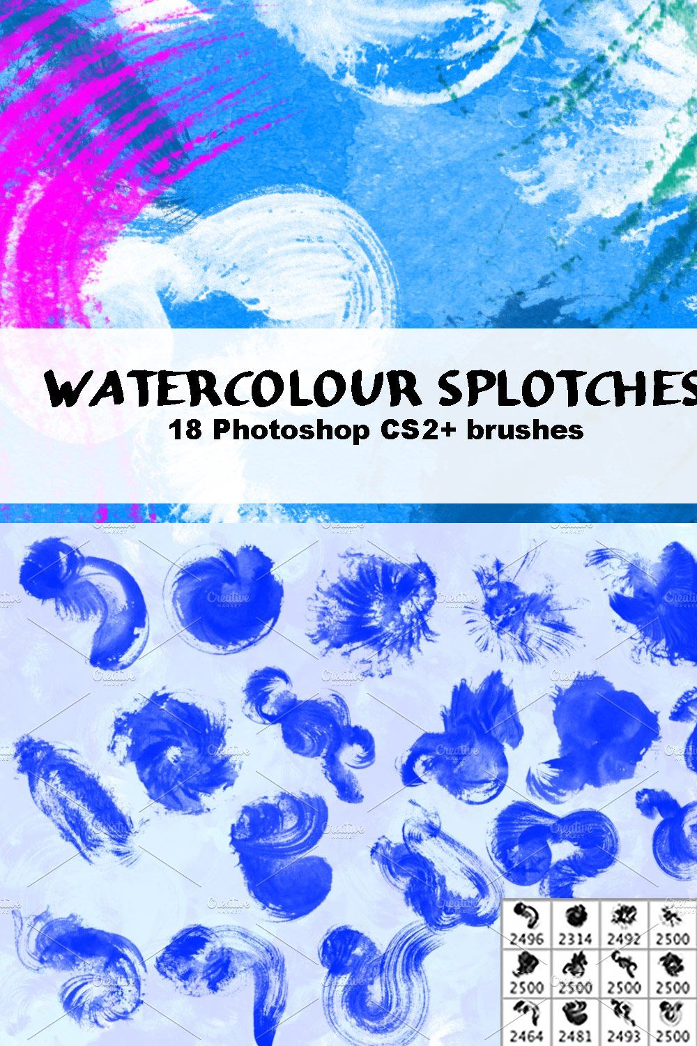 18 Watercolour Splotch Brushes pinterest preview image.