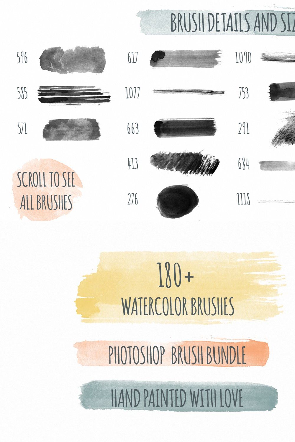 180+ Handmade Watercolor PS Brushes pinterest preview image.