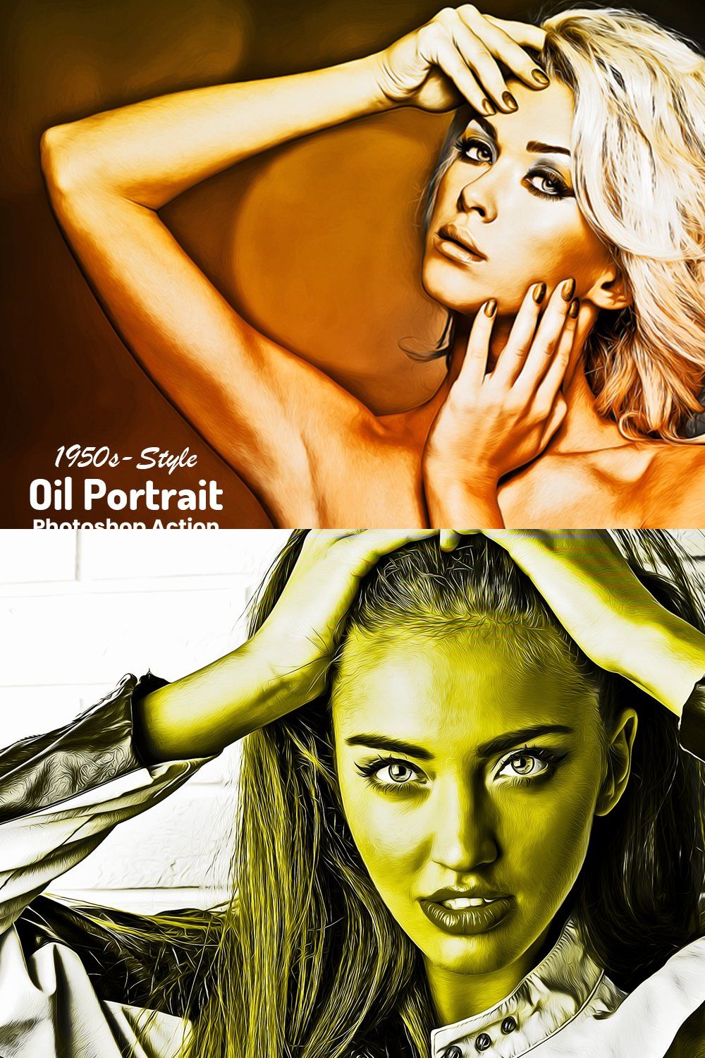 1950s-Style Oil Portrait PS Action pinterest preview image.