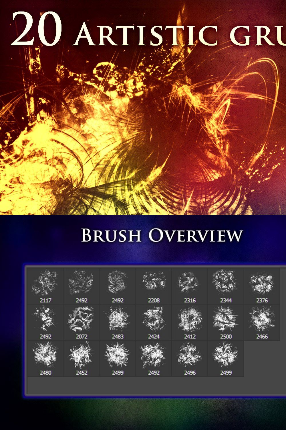 20 Artistic Grunge Brushes pinterest preview image.