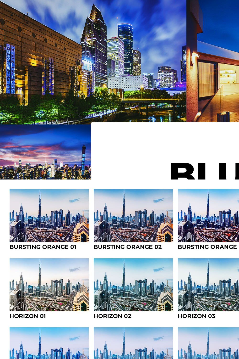 20 Blue Hour Lightroom Presets LUTs pinterest preview image.