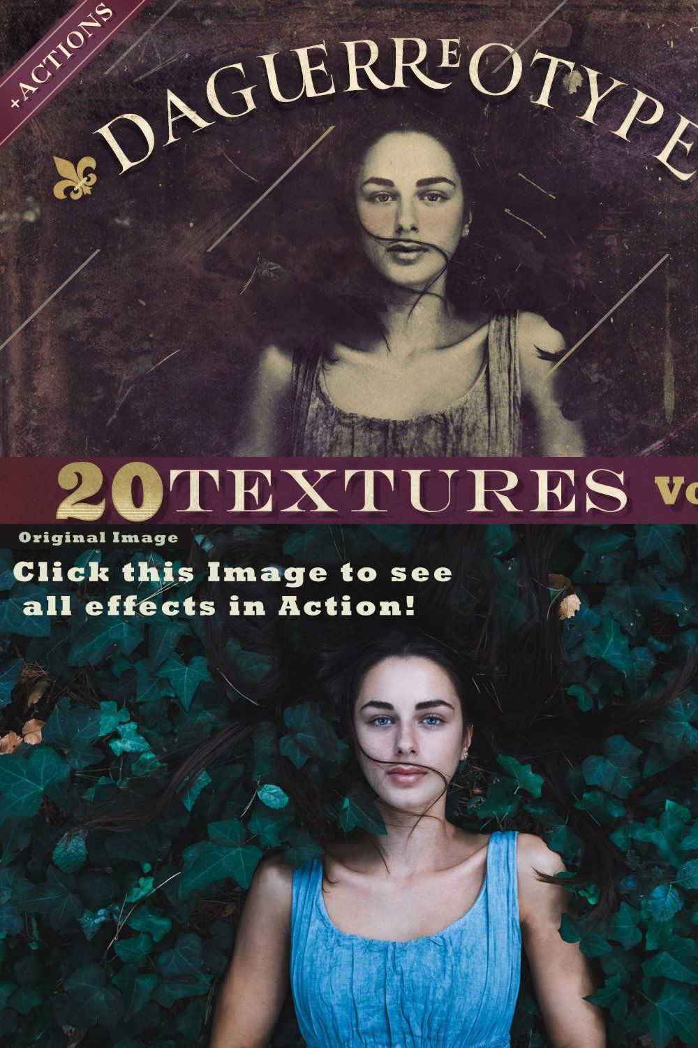 20 Daguerreotype Textures&Actions v2 pinterest preview image.