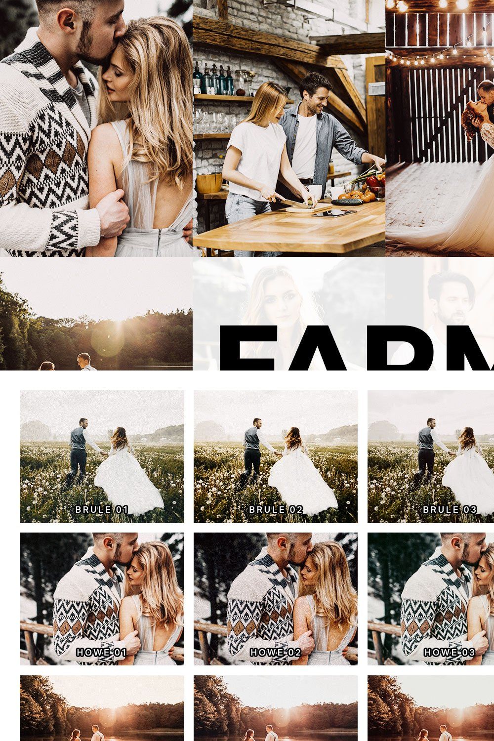 20 Farmhouse Lightroom Presets LUTs pinterest preview image.