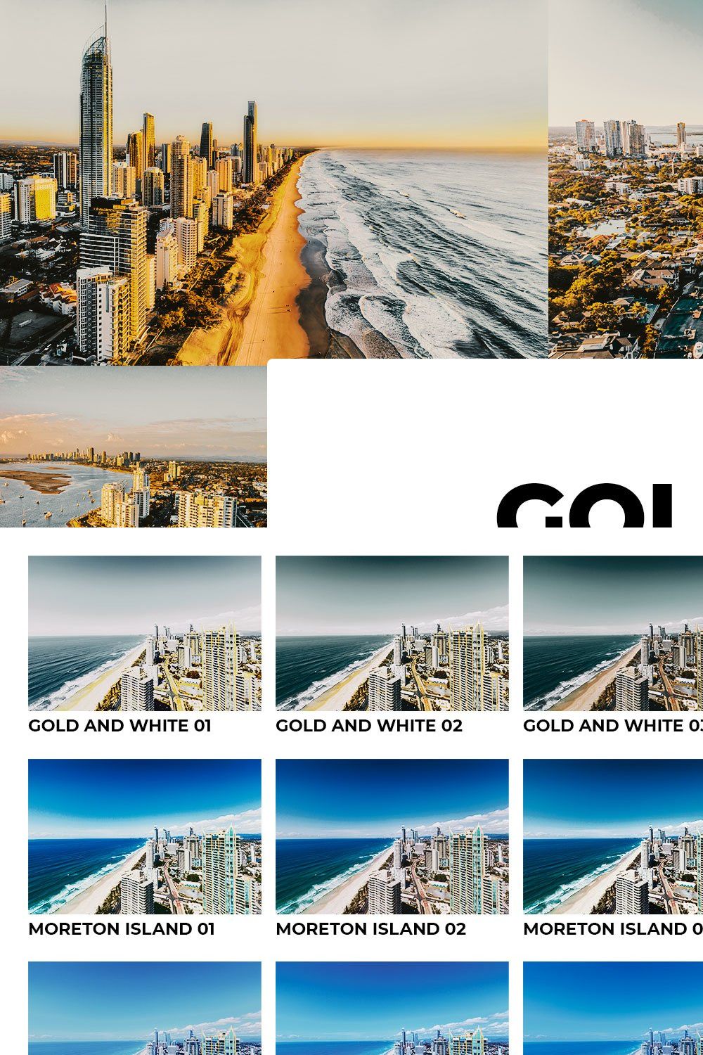 20 Gold Coast Lightroom Presets LUTs pinterest preview image.